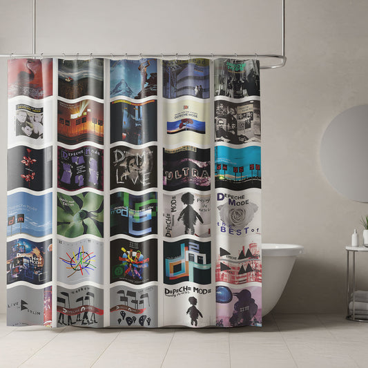 Depeche Mode Vintage Album Collage Shower Curtain – Retro Synth-Pop Nostalgia Bathroom Decor