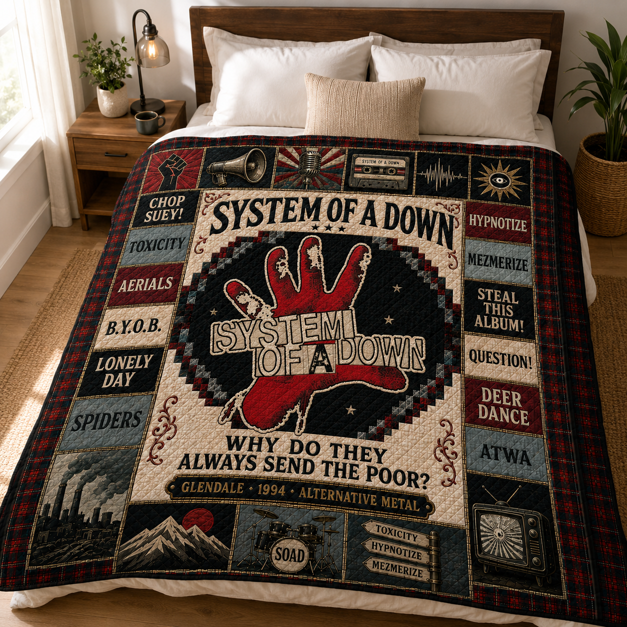 System Of A Down Hand Logo Quilt Blanket – Chop Suey Toxicity High Quality Blanket For Fans