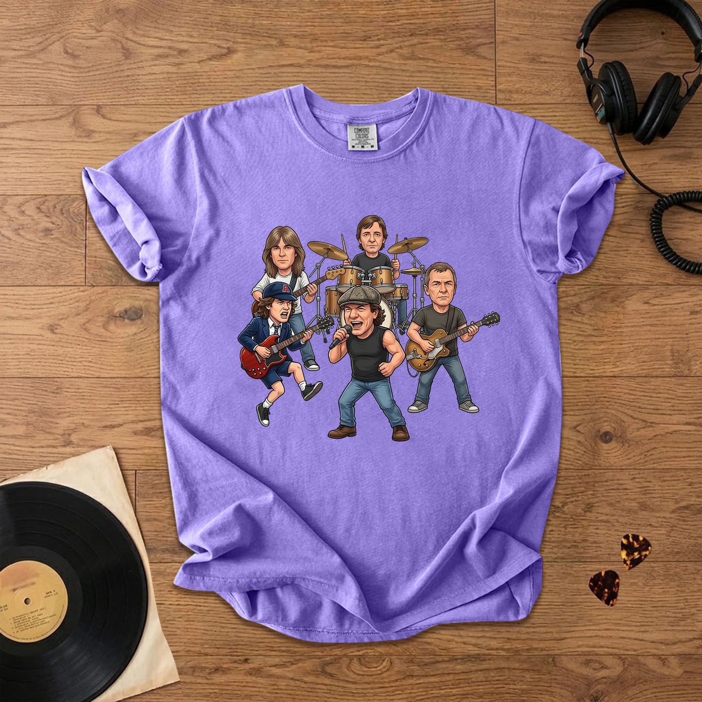 AC/DC Caricature Band T-Shirt – Classic Rock Legends Graphic Tee