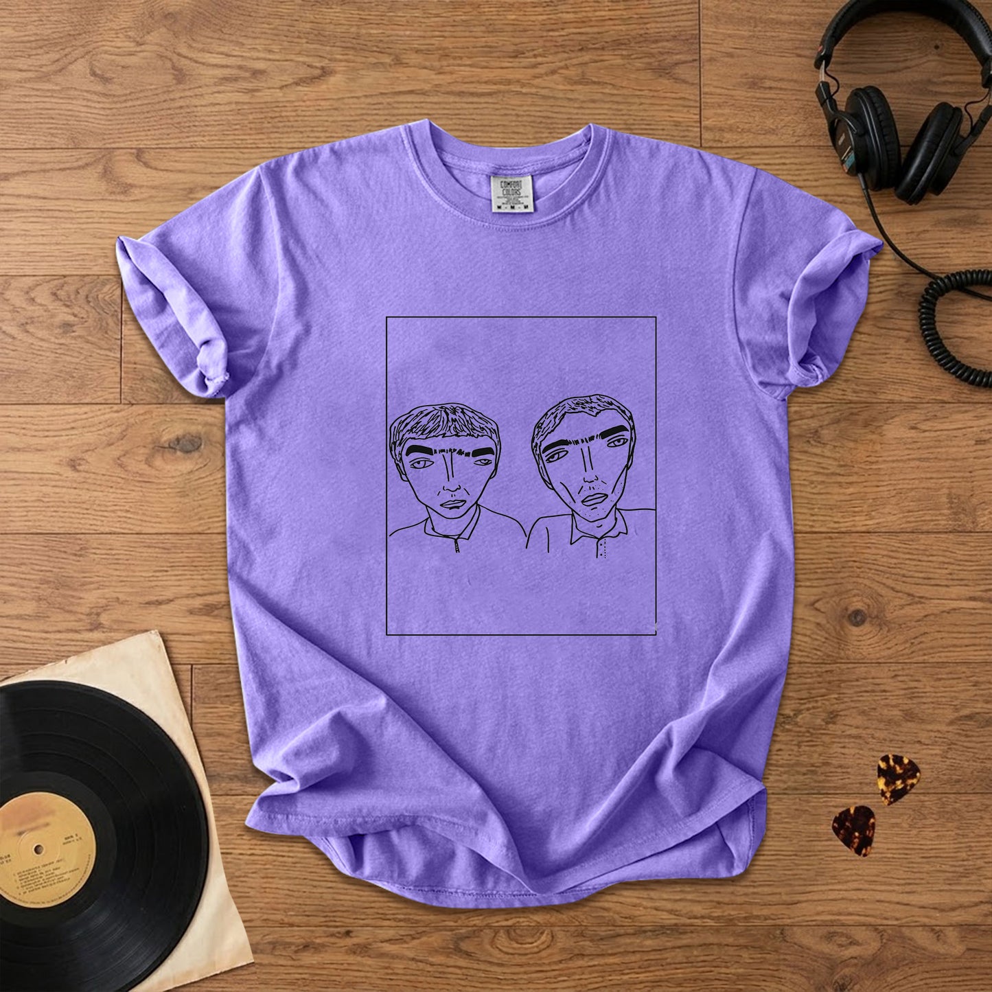 Badly Drawn Gallagher Brothers of Oasis Comfort Tee – Space & Retro Rock Inspired Graphic Shirt