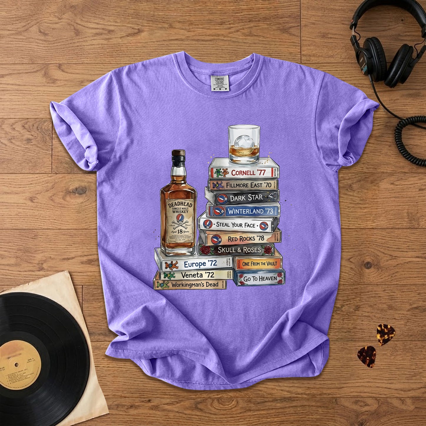 Deadhead Whisky Comfort Tee – Retro Grateful Dead Music Graphic Shirt