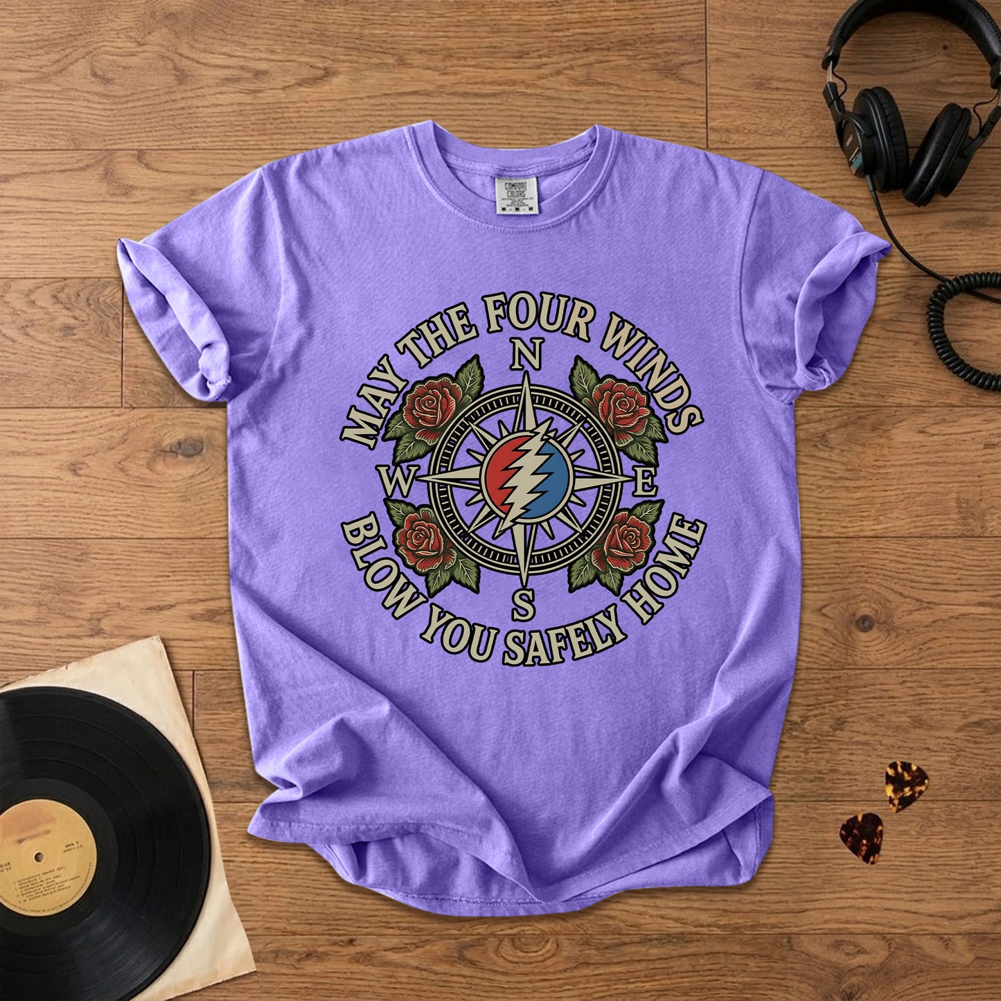 Grateful Dead Four Winds Blow You Safely Home Graphic T-Shirt – Retro Rock Metal Music Fan Merch Tee
