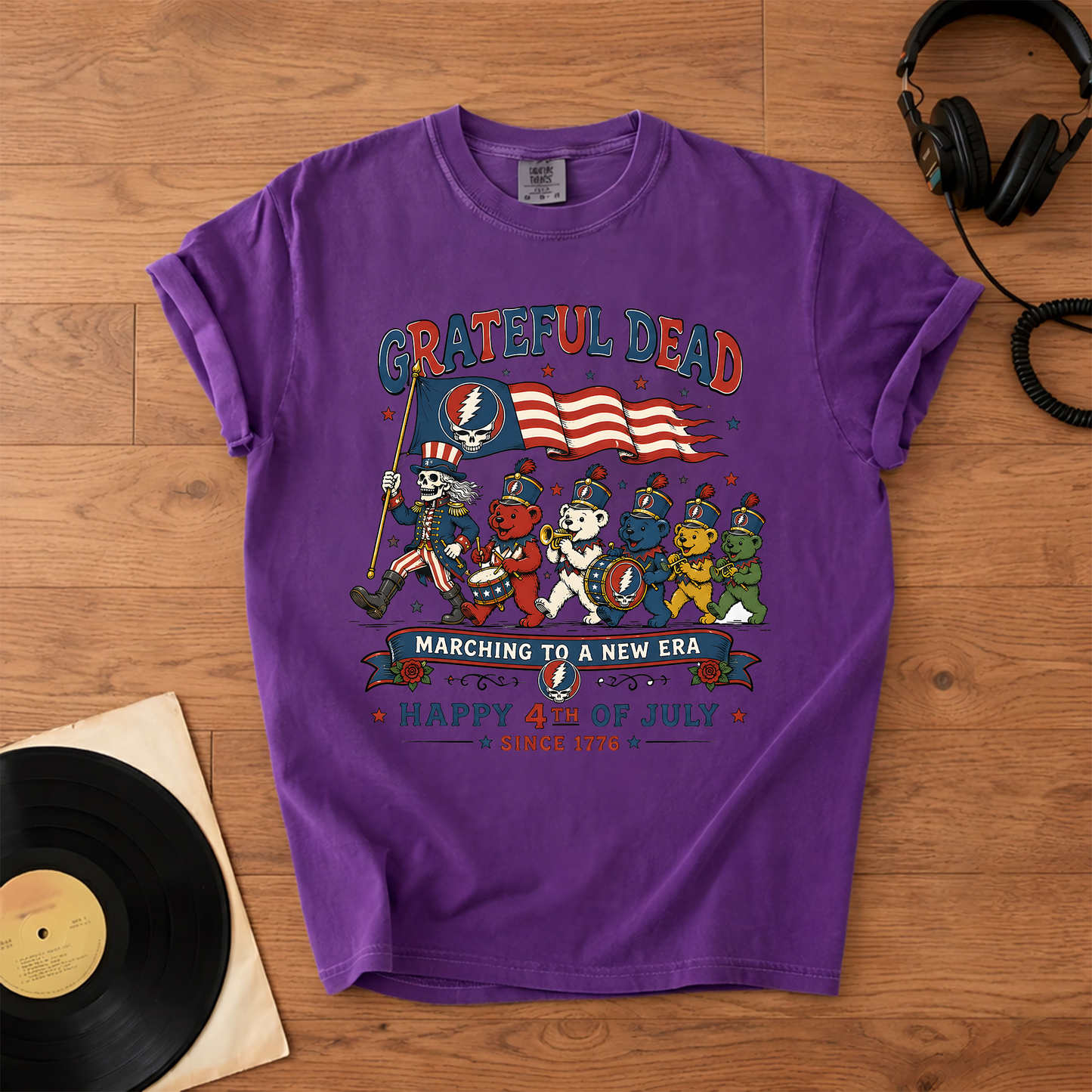 Grateful Dead Happy 4th of July Marching To A New Era Uncle Sam Bears Graphic T-Shirt – Retro Rock Metal Music Fan Merch Tee