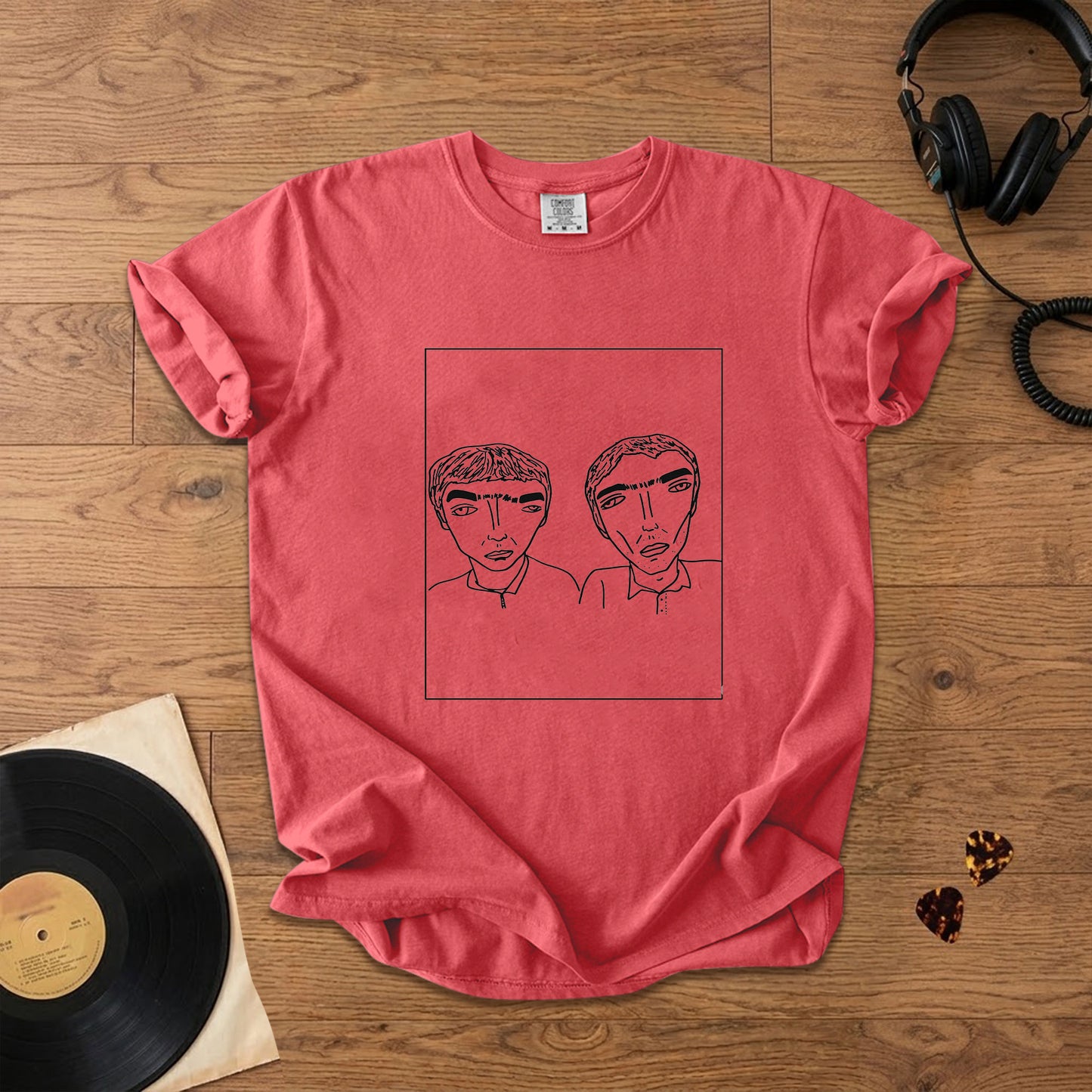 Badly Drawn Gallagher Brothers of Oasis Comfort Tee – Space & Retro Rock Inspired Graphic Shirt