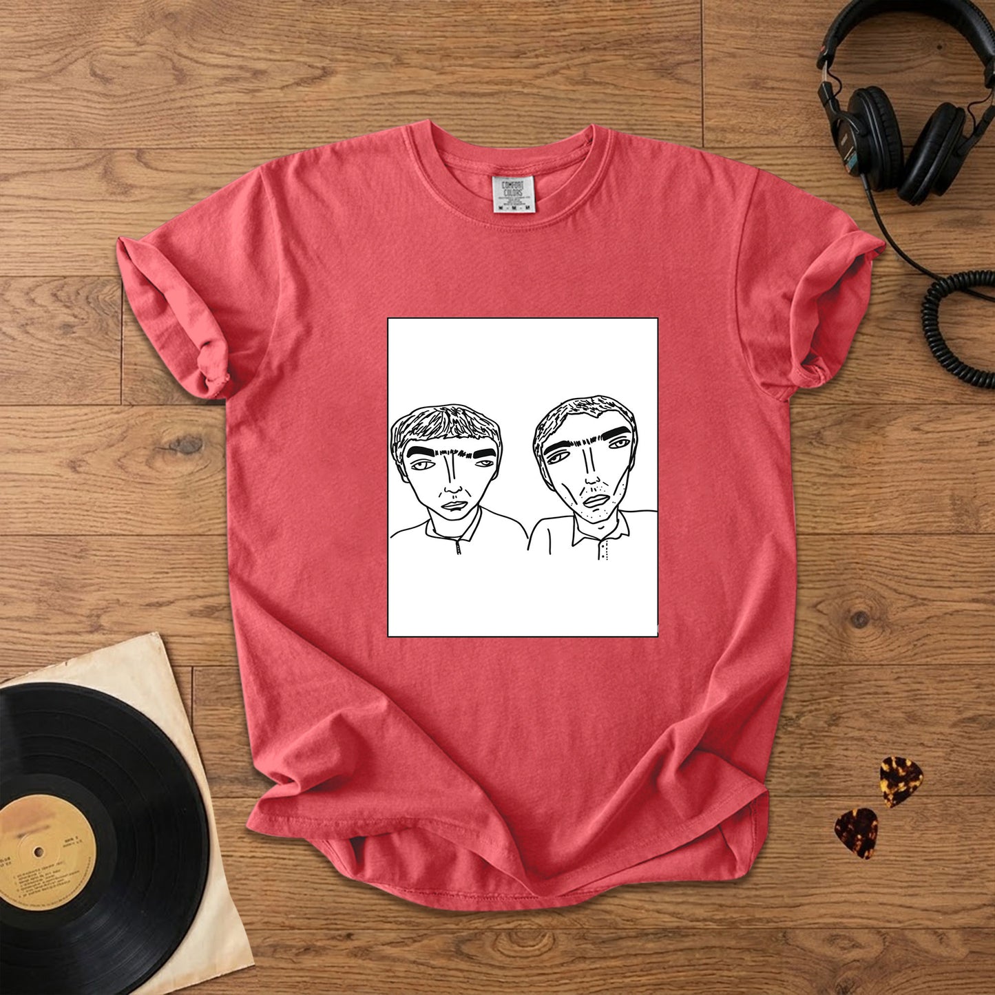 Badly Drawn Liam&Noel Oasis Comfort Tee – Space & Retro Rock Inspired Graphic Shirt
