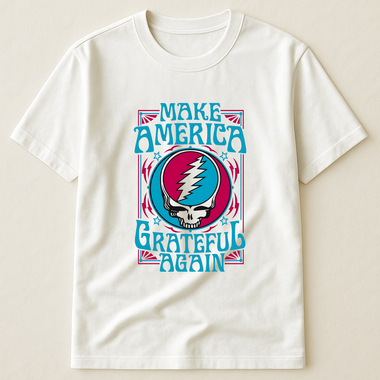 Make America Grateful Again T-Shirt – Retro Skull Lightning Music Parody Tee