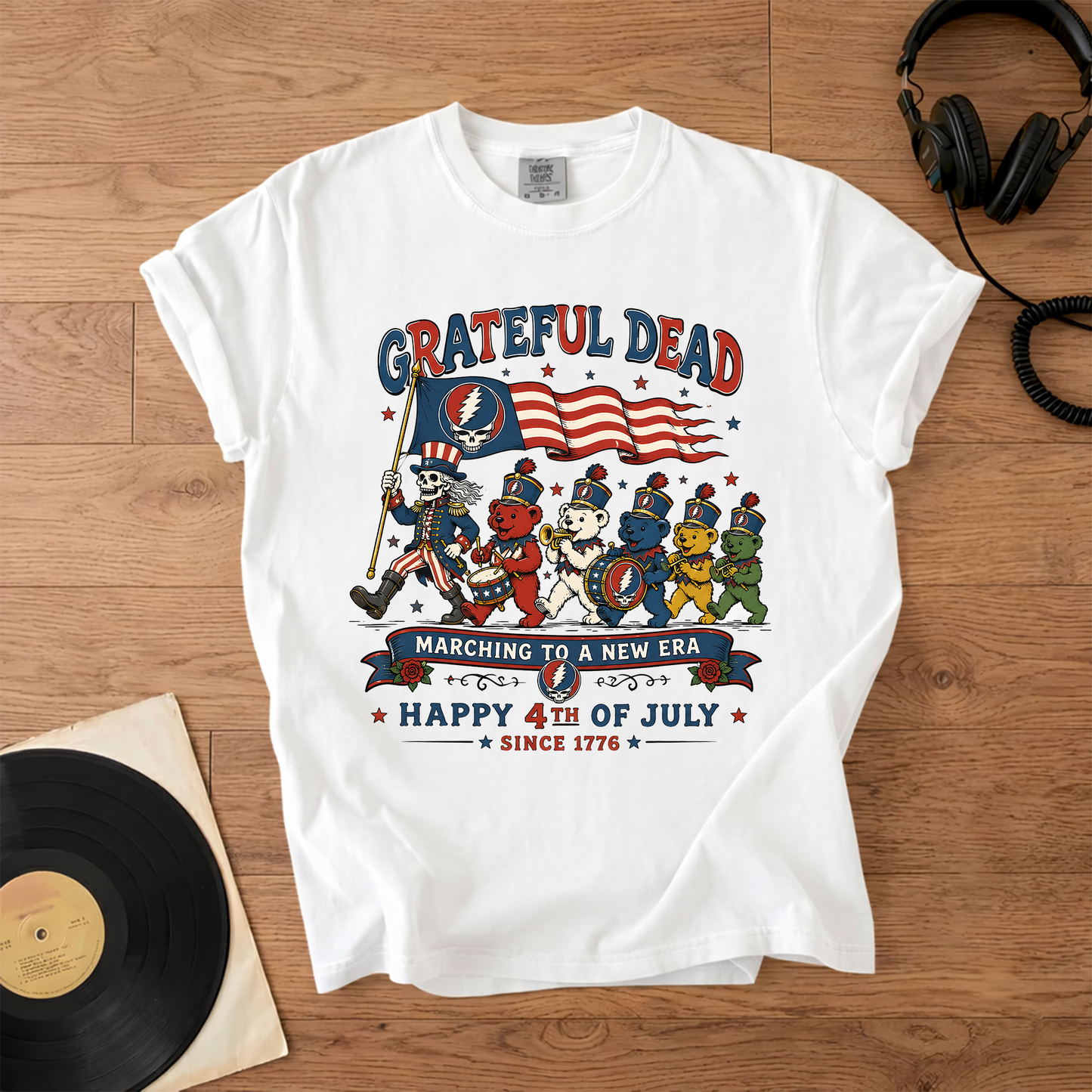 Grateful Dead Happy 4th of July Marching To A New Era Uncle Sam Bears Graphic T-Shirt – Retro Rock Metal Music Fan Merch Tee