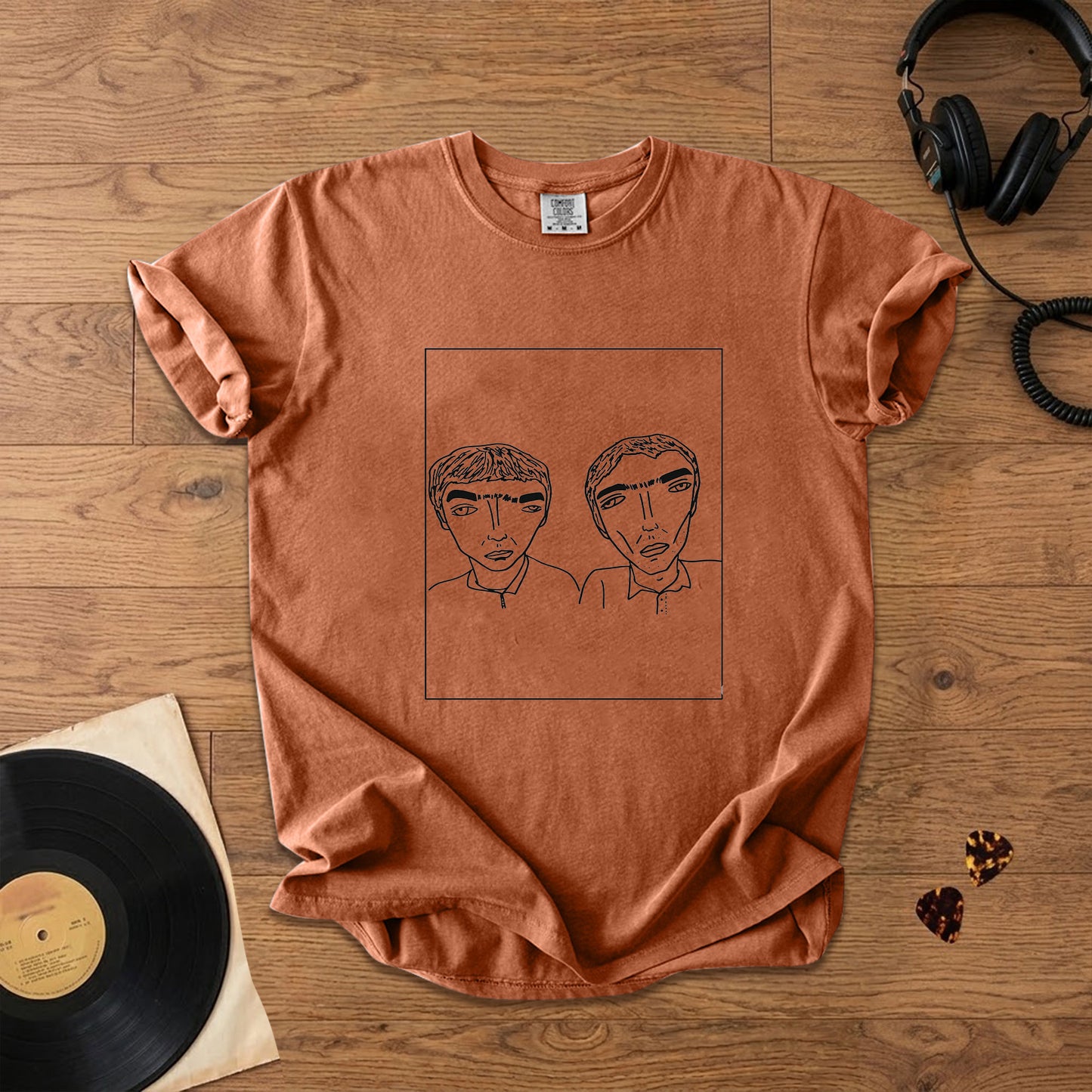 Badly Drawn Gallagher Brothers of Oasis Comfort Tee – Space & Retro Rock Inspired Graphic Shirt