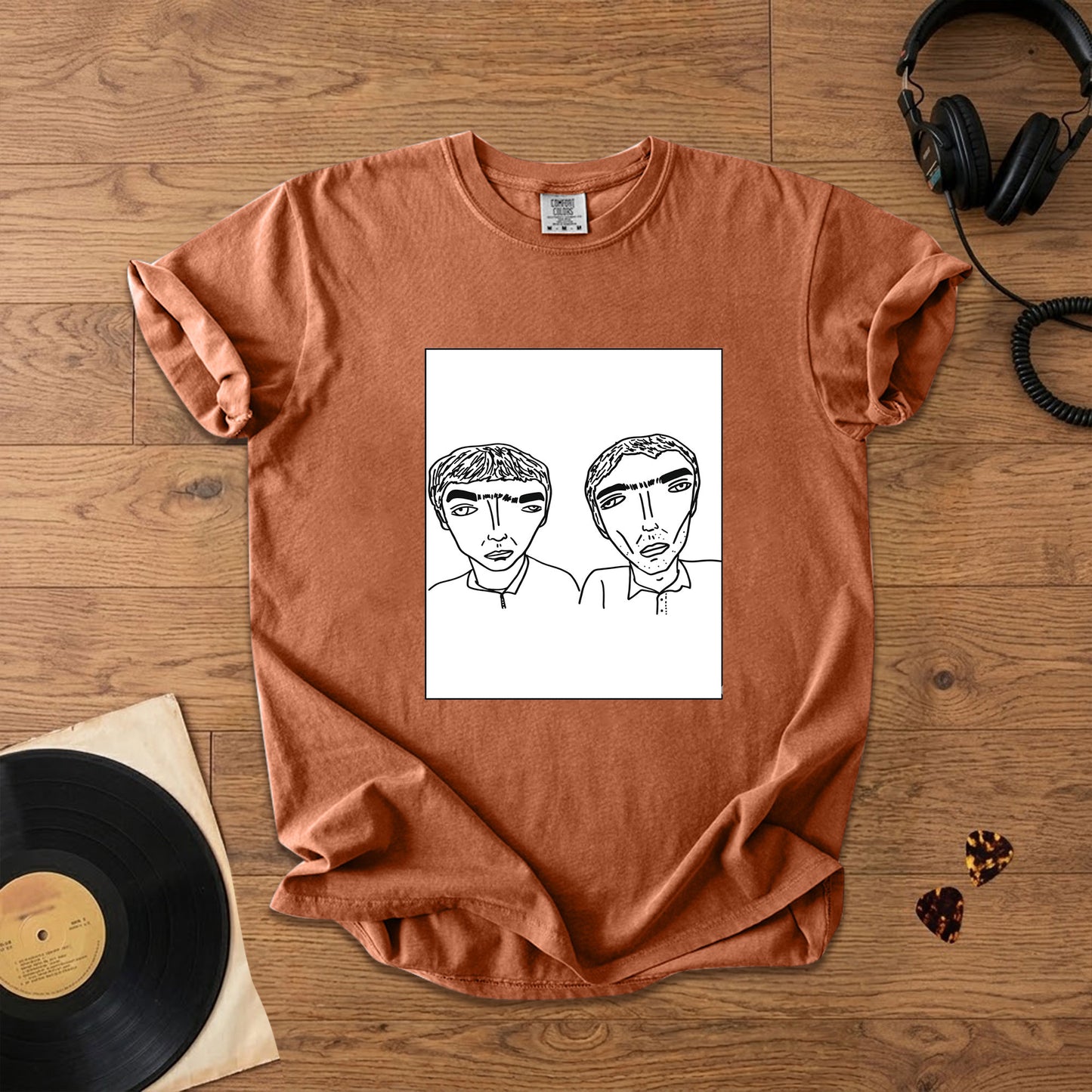 Badly Drawn Liam&Noel Oasis Comfort Tee – Space & Retro Rock Inspired Graphic Shirt