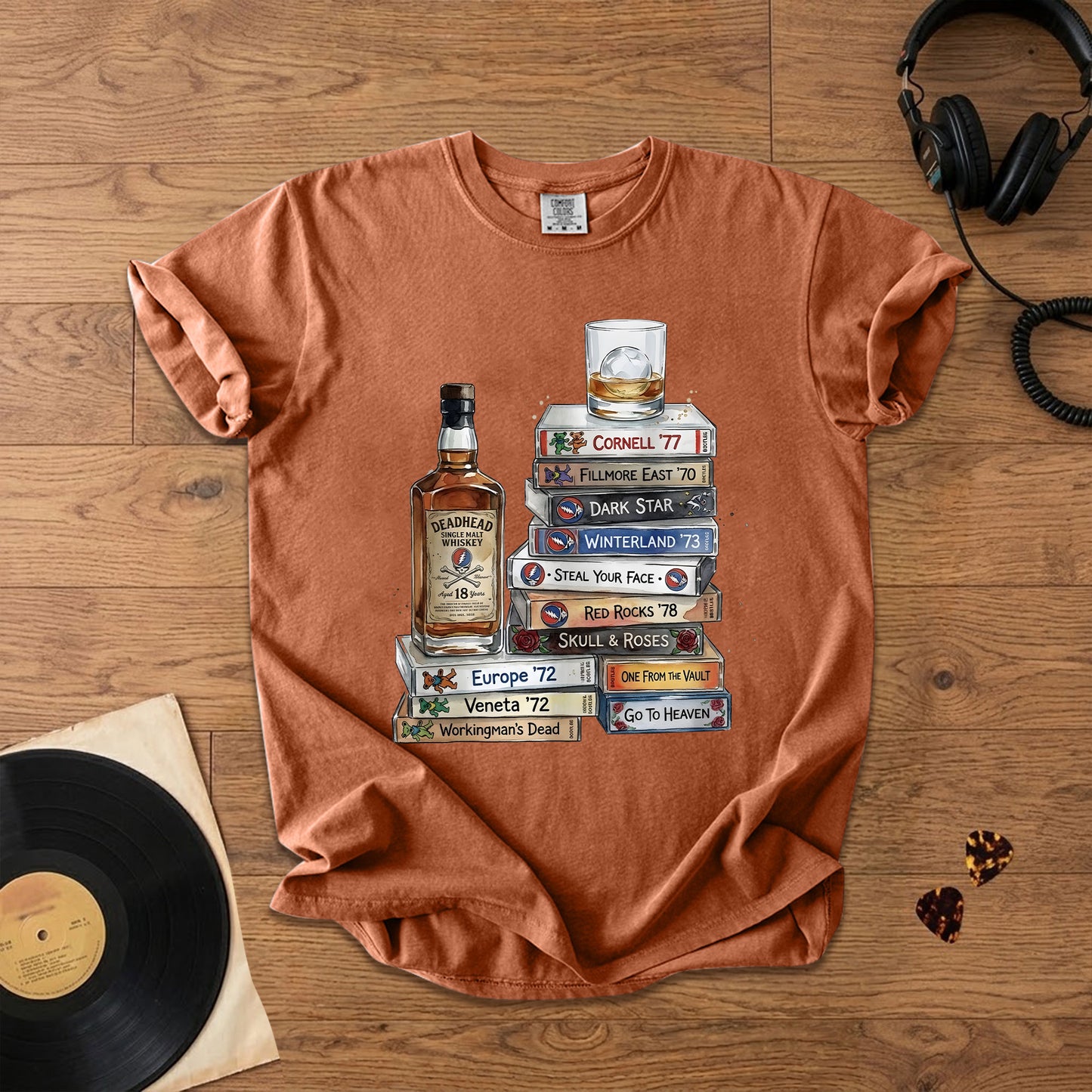 Deadhead Whisky Comfort Tee – Retro Grateful Dead Music Graphic Shirt