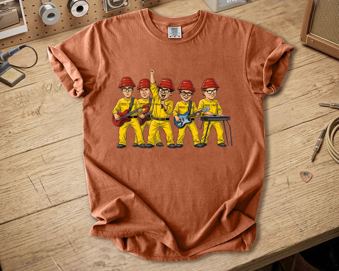 DEVO Comfort Colors Tee – Band Members Red Energy Dome Tribute New Wave Rock Shirt
