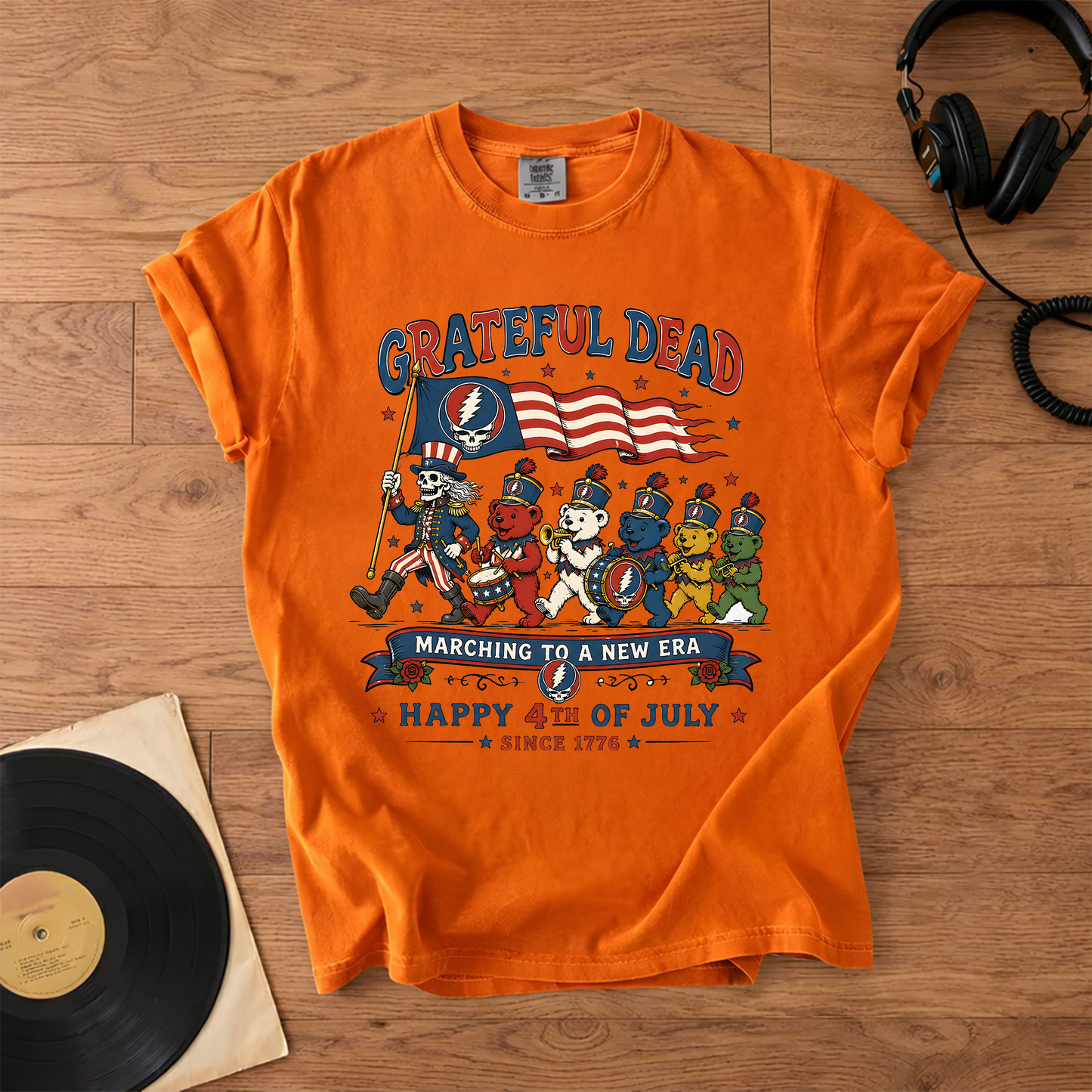 Grateful Dead Happy 4th of July Marching To A New Era Uncle Sam Bears Graphic T-Shirt – Retro Rock Metal Music Fan Merch Tee