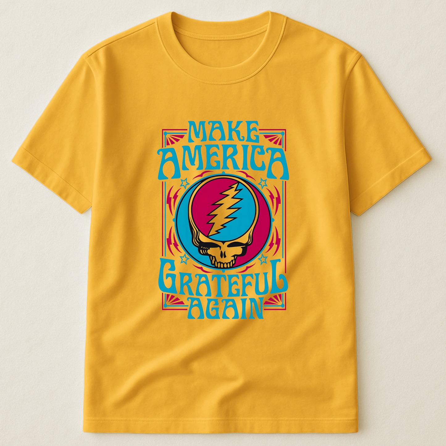 Make America Grateful Again T-Shirt – Retro Skull Lightning Music Parody Tee