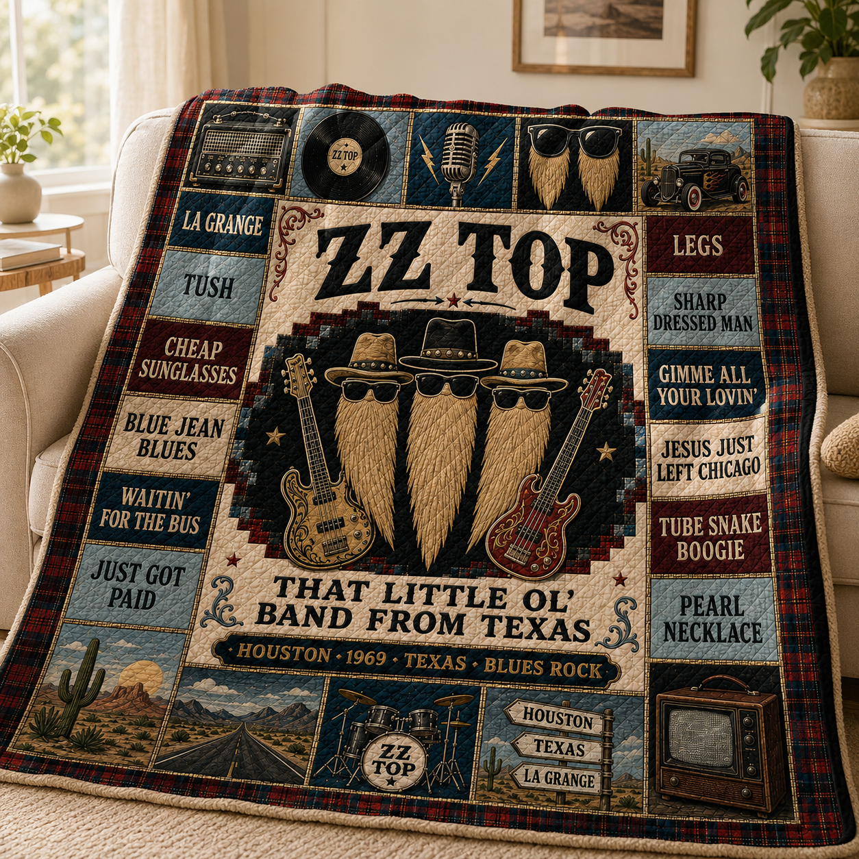 ZZ Top Sharp Dressed Man Quilt Blanket – Beard Logo Texas Vinyl High Quality Blanket For Fans
