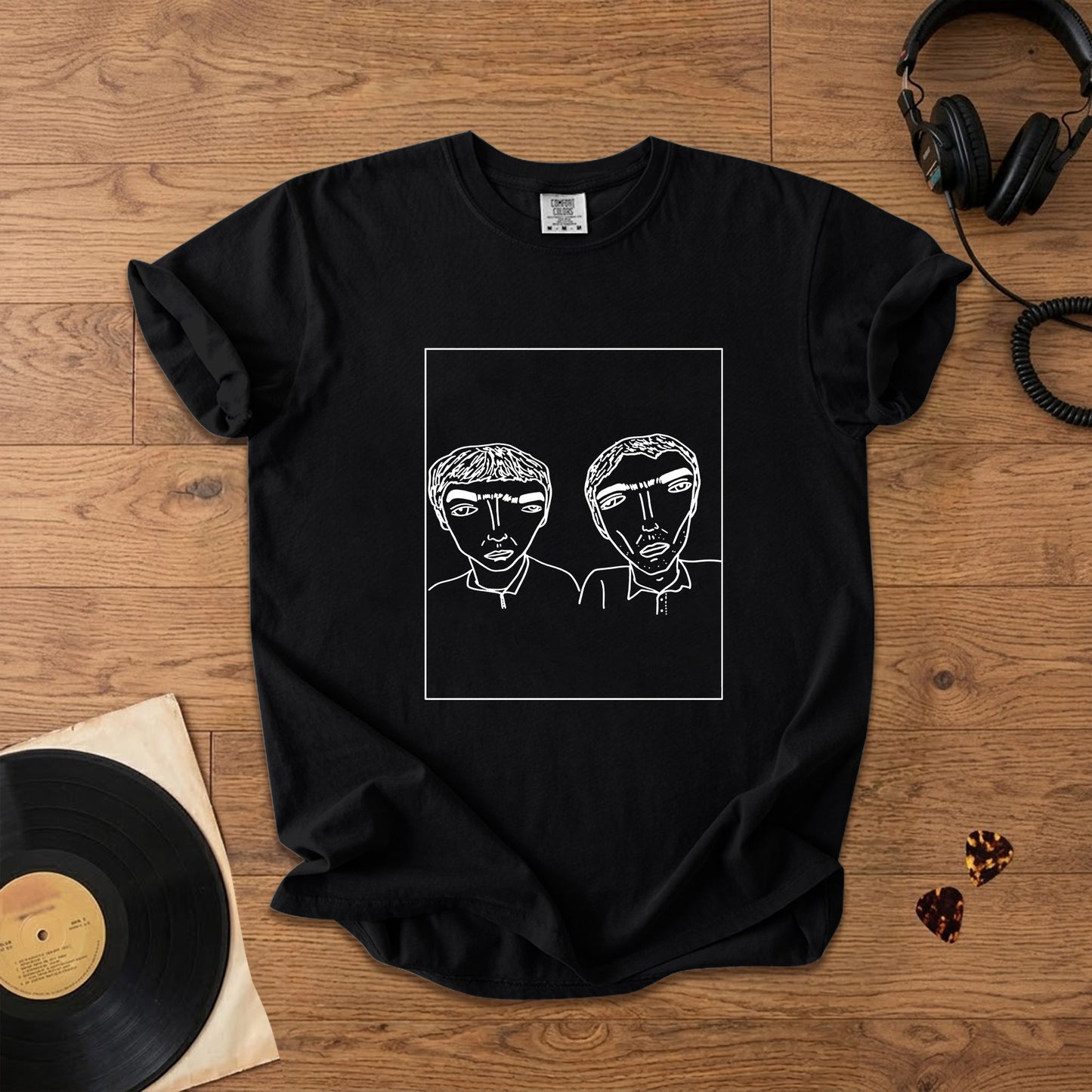 Badly Drawn Gallagher Brothers of Oasis Comfort Tee – Space & Retro Rock Inspired Graphic Shirt