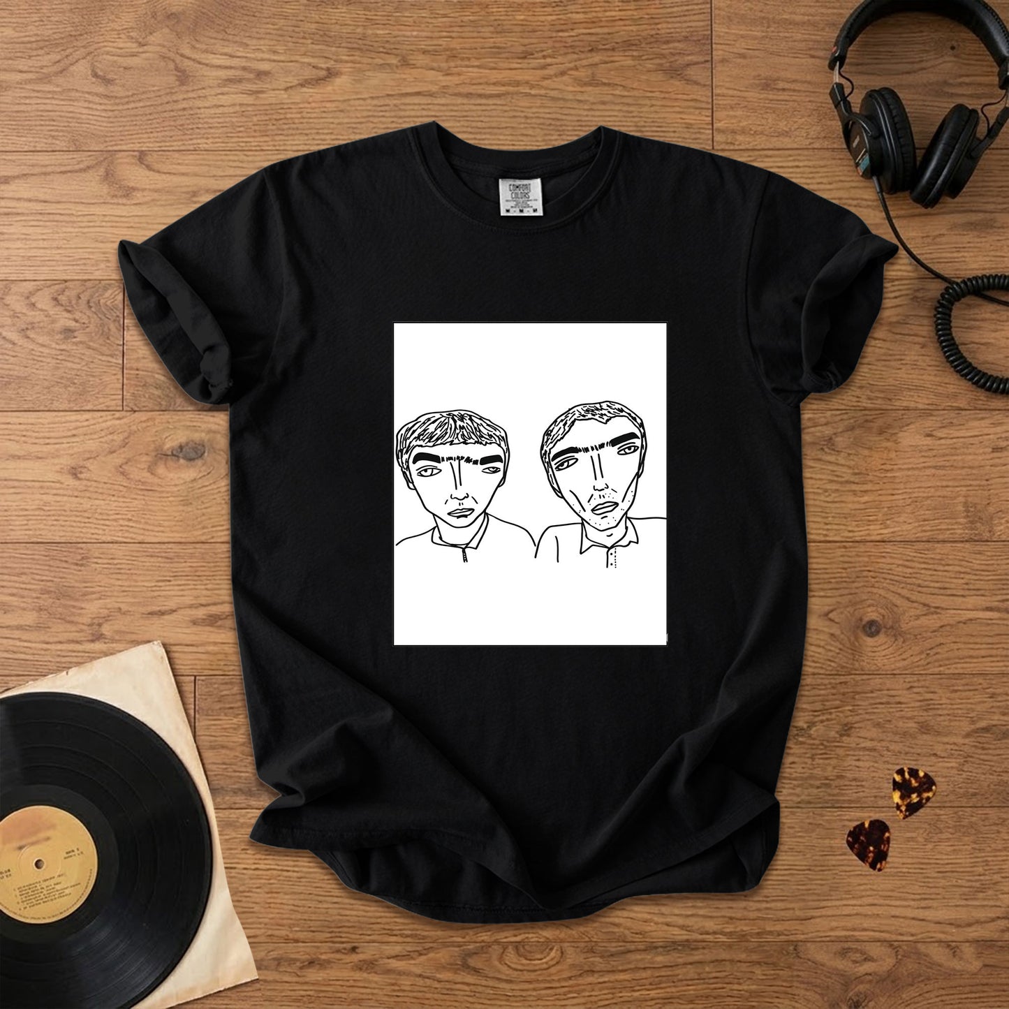 Badly Drawn Liam&Noel Oasis Comfort Tee – Space & Retro Rock Inspired Graphic Shirt