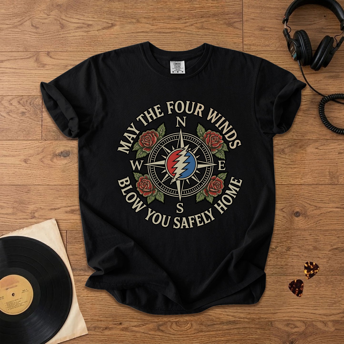Grateful Dead Four Winds Blow You Safely Home Graphic T-Shirt – Retro Rock Metal Music Fan Merch Tee