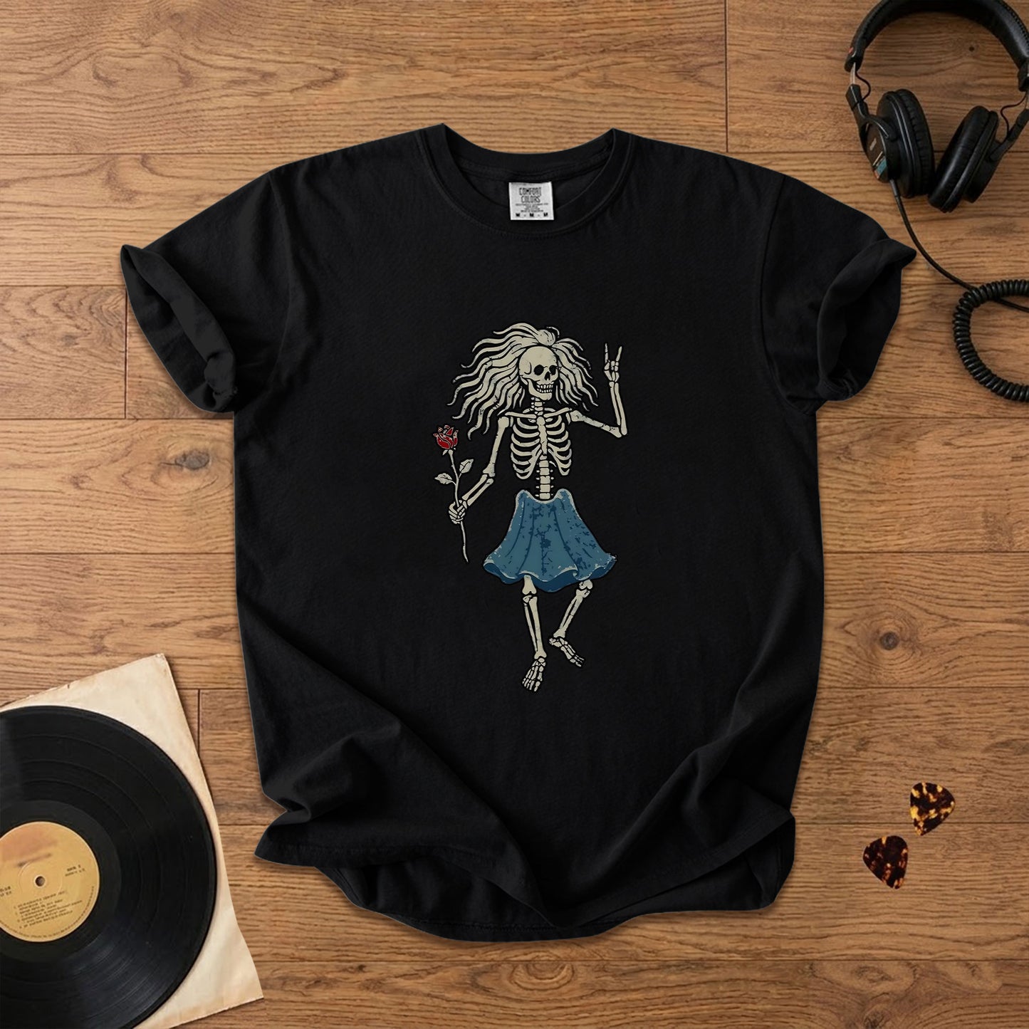 Grateful Dead Bertha Dancing Skeleton Rose T-Shirt – Retro Rock Metal Music Fan Merch Tee