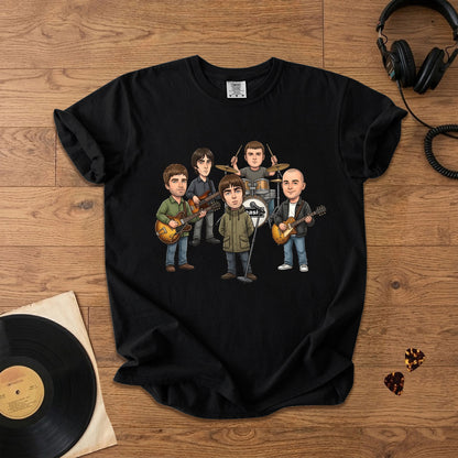 Oasis Cartoon Band Graphic T-Shirt – Britpop Fan Tee
