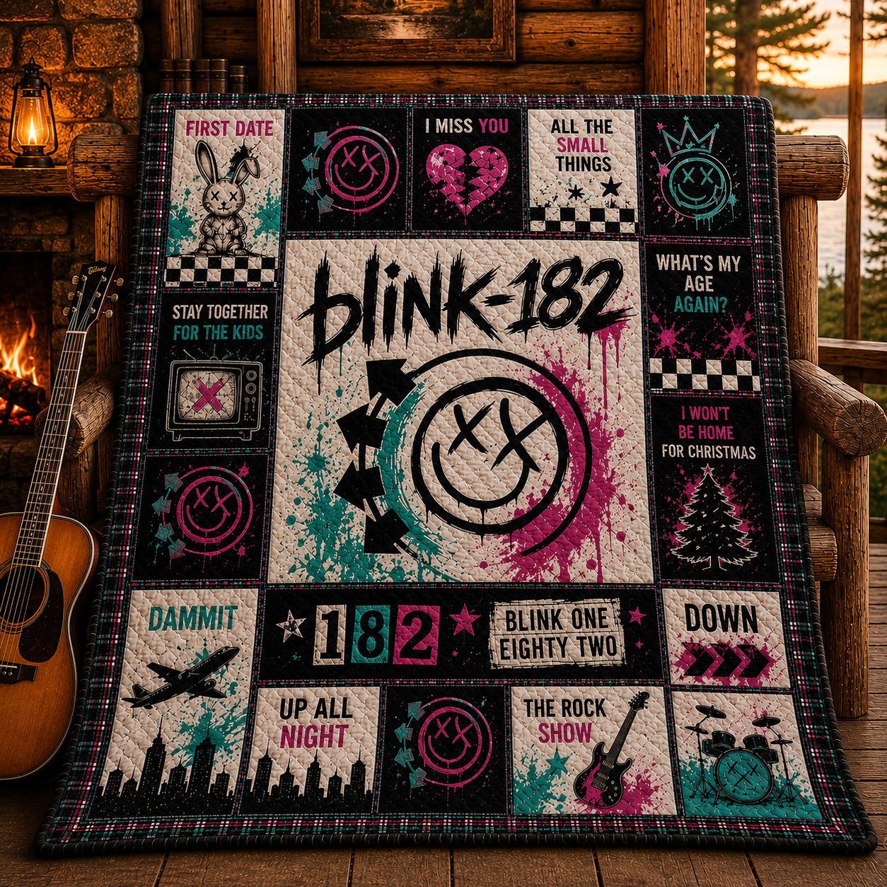 Blink-182 Pop Punk Quilt Blanket – Nostalgic Journey In Every Stitch