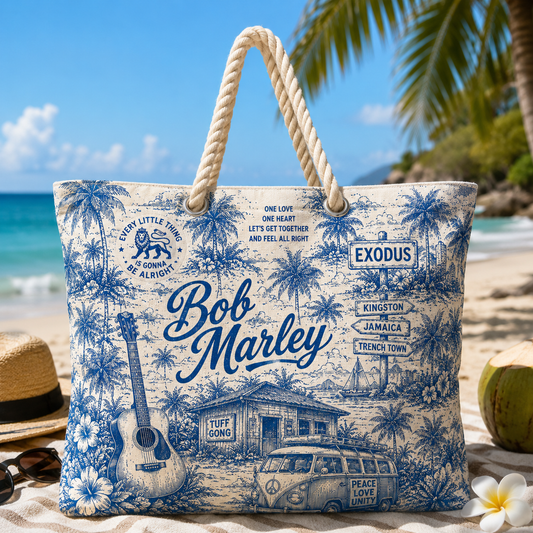 Bob Marley Beach Tote Bag – Retro Tropical Canvas Shoulder Bag With Rope Handle