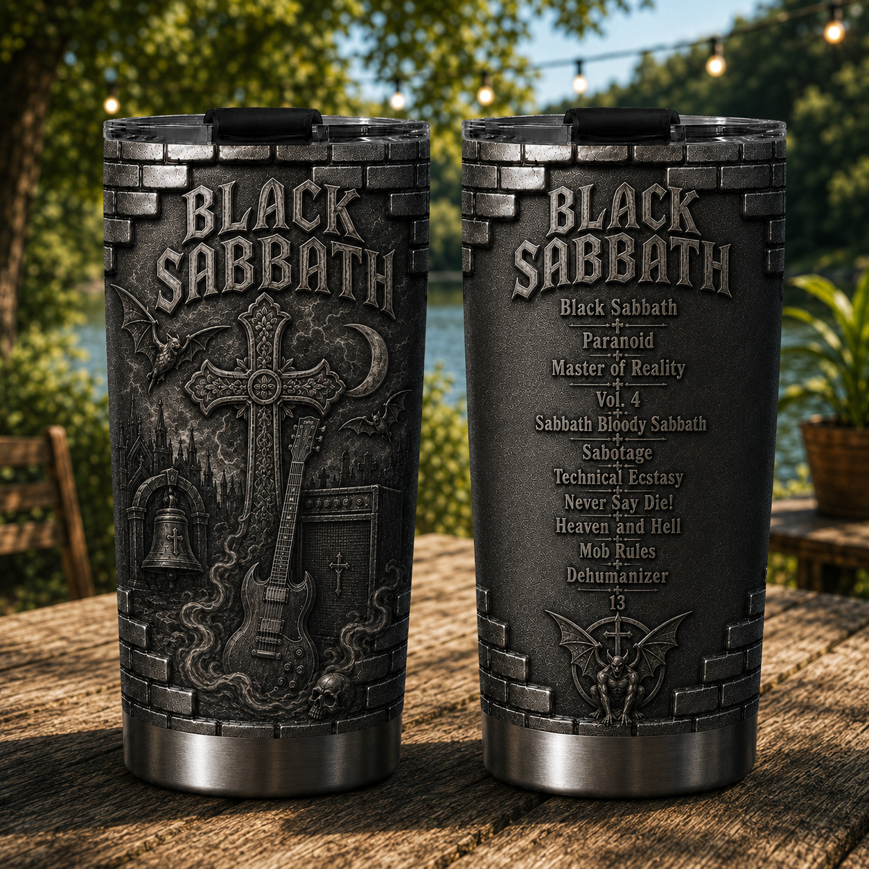 Black Sabbath 3D Printed Stainless Steel Tumbler - Heavy Metal Album List Travel Mug