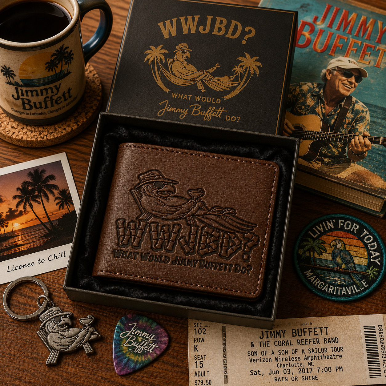 What Would Jimmy Buffet Do Wallet –  Jimmy Buffet Inspired Leather Wallet (With Box)