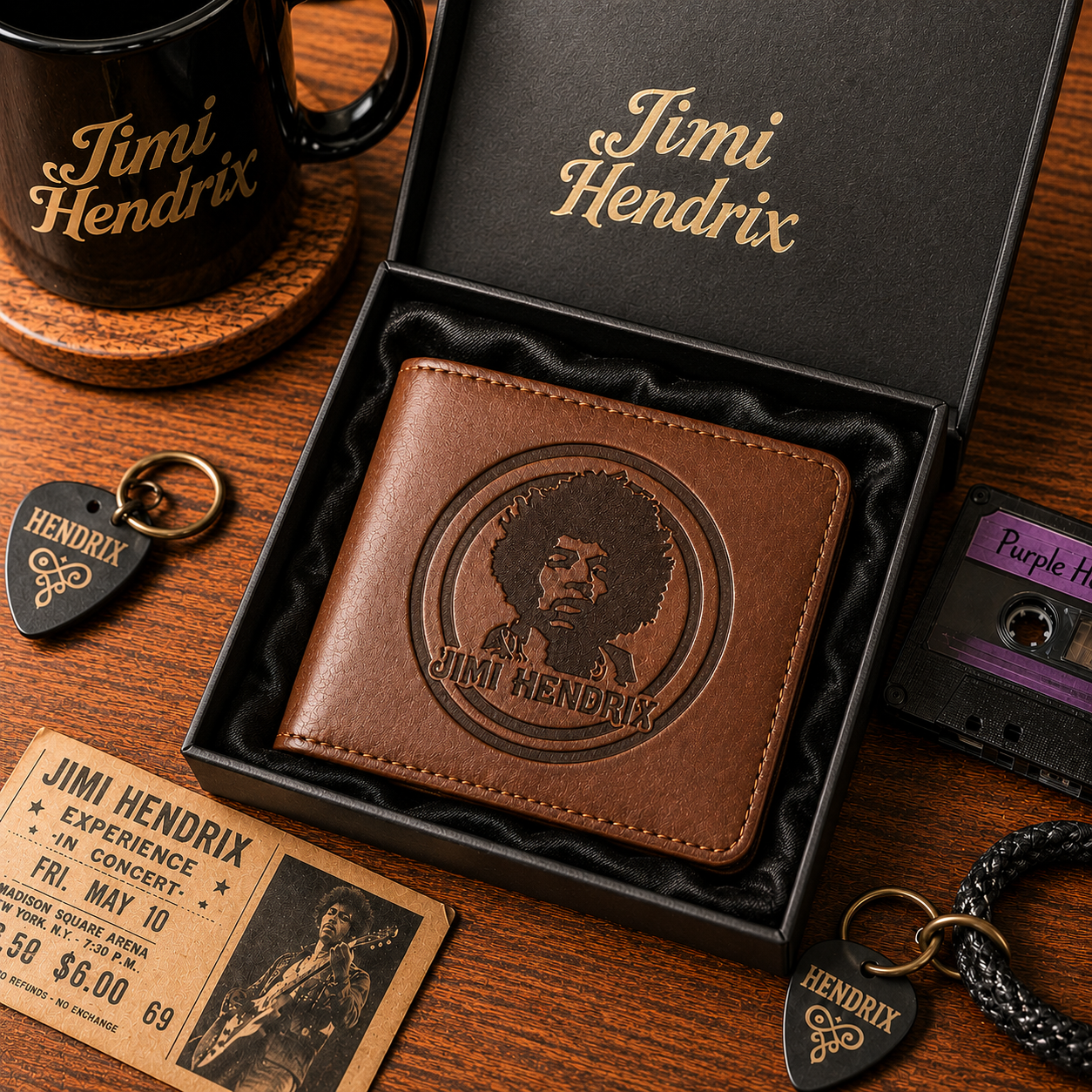 Jimi Hendrix Wallet –  Jimmy Hendrix Inspired Leather Wallet (With Box)