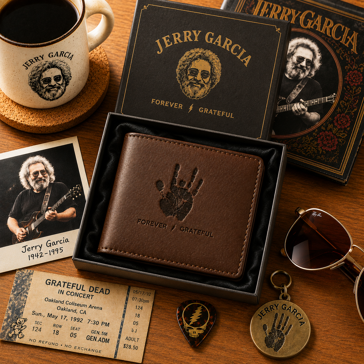 Jerry Garcia Hand Print Wallet – Jerry Garcia Inspired Leather Wallet (With Box)