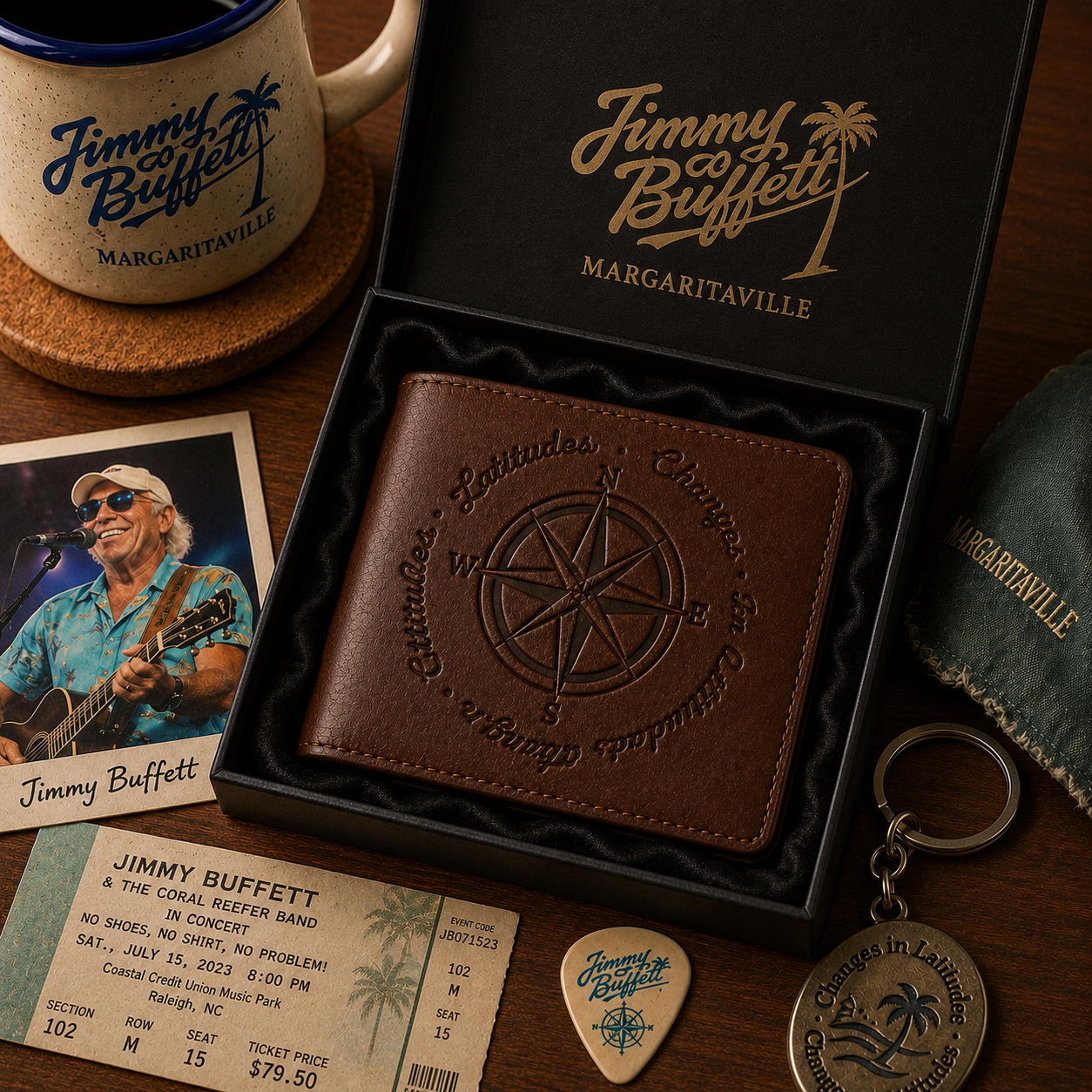 Change in Latitude,  Changes in Attitudes –  Jimmy Buffet Inspired Leather Wallet (With Box)