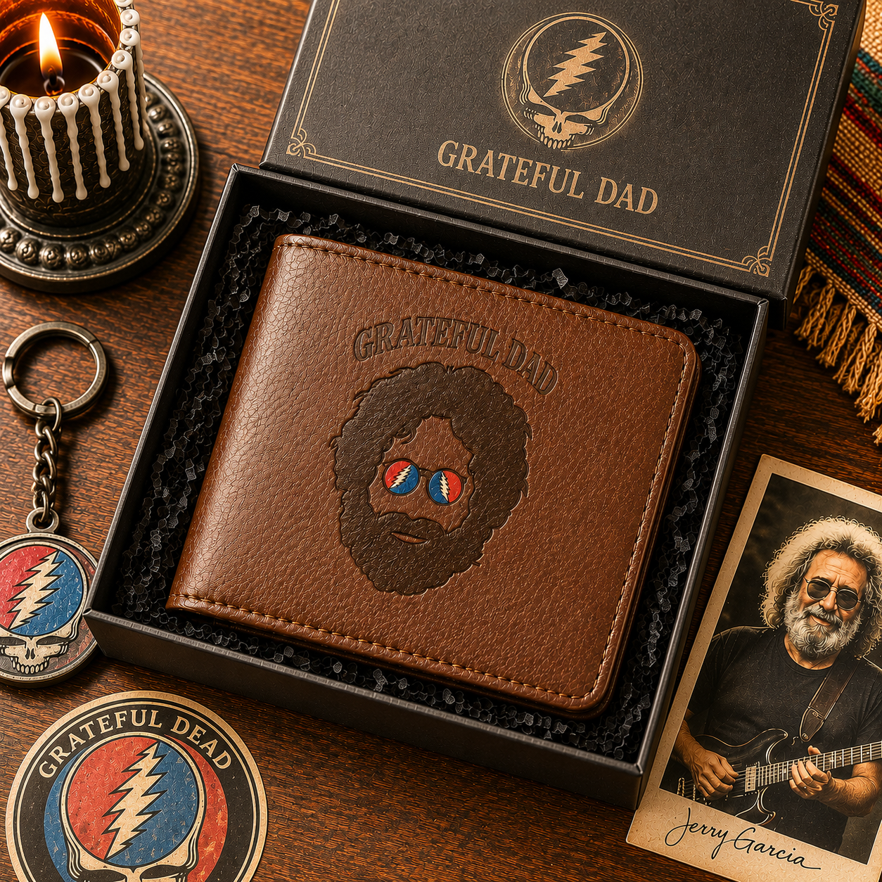 Jerry Garcia Portrait Wallet –  Jerry Garcia Inspired Leather Wallet (With Box)