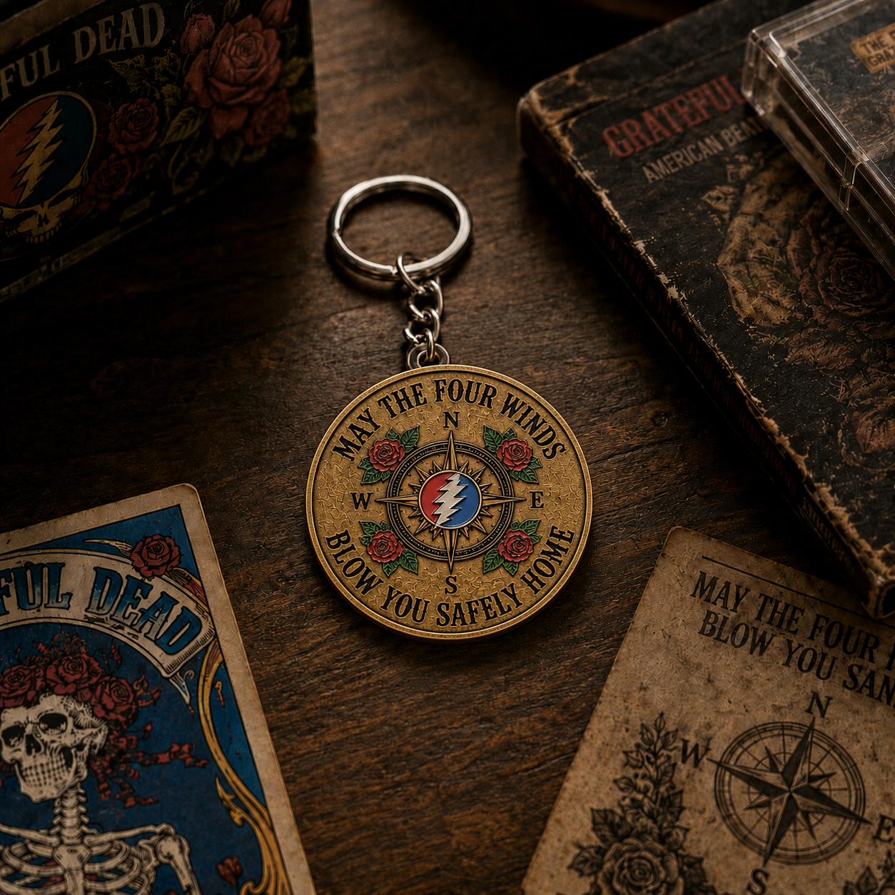 Grateful Dead May The Four Winds Blow You Safely Home Coin Keychain – Vintage Deadhead Memorial Gift, Music Fan Collectible Accessory