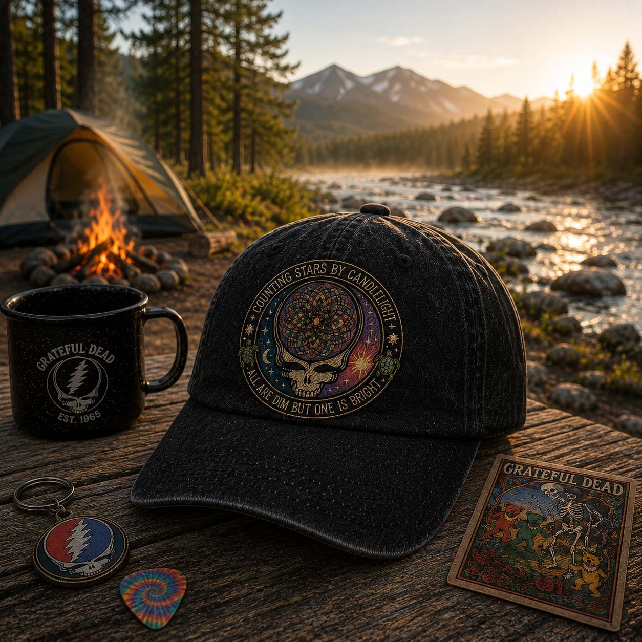 Grateful Dead Counting Stars By Candlelight Vintage Dad Hat – Deadhead Camping Cap Gift
