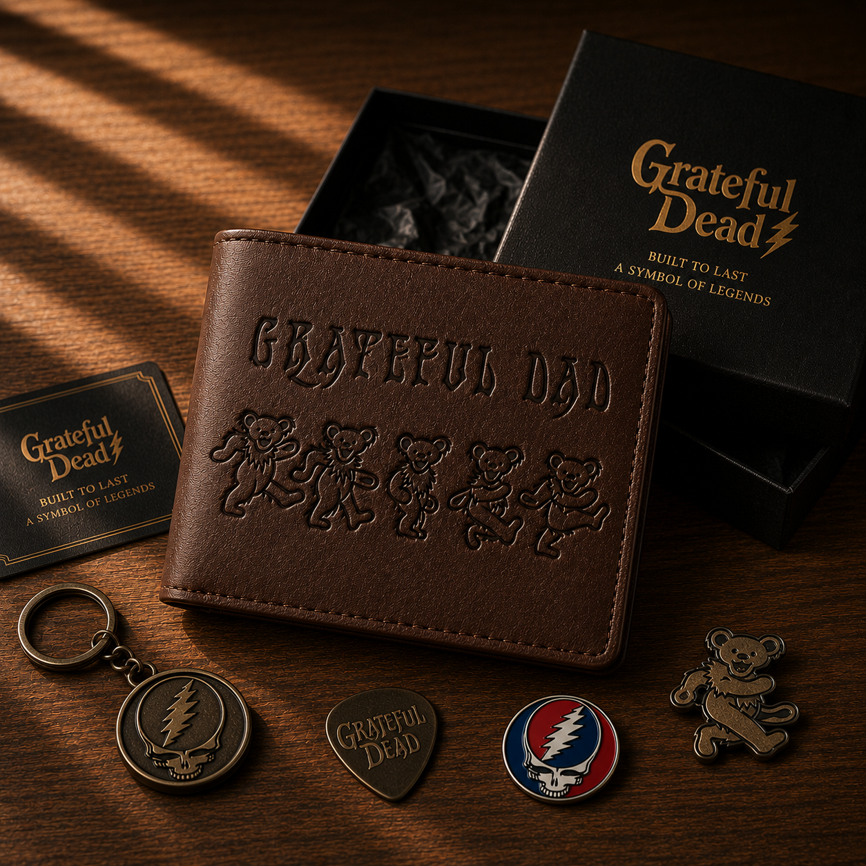Grateful Dad Dancing Bears Wallet – Psychedelic Rock Inspired Leather Wallet (With Box)