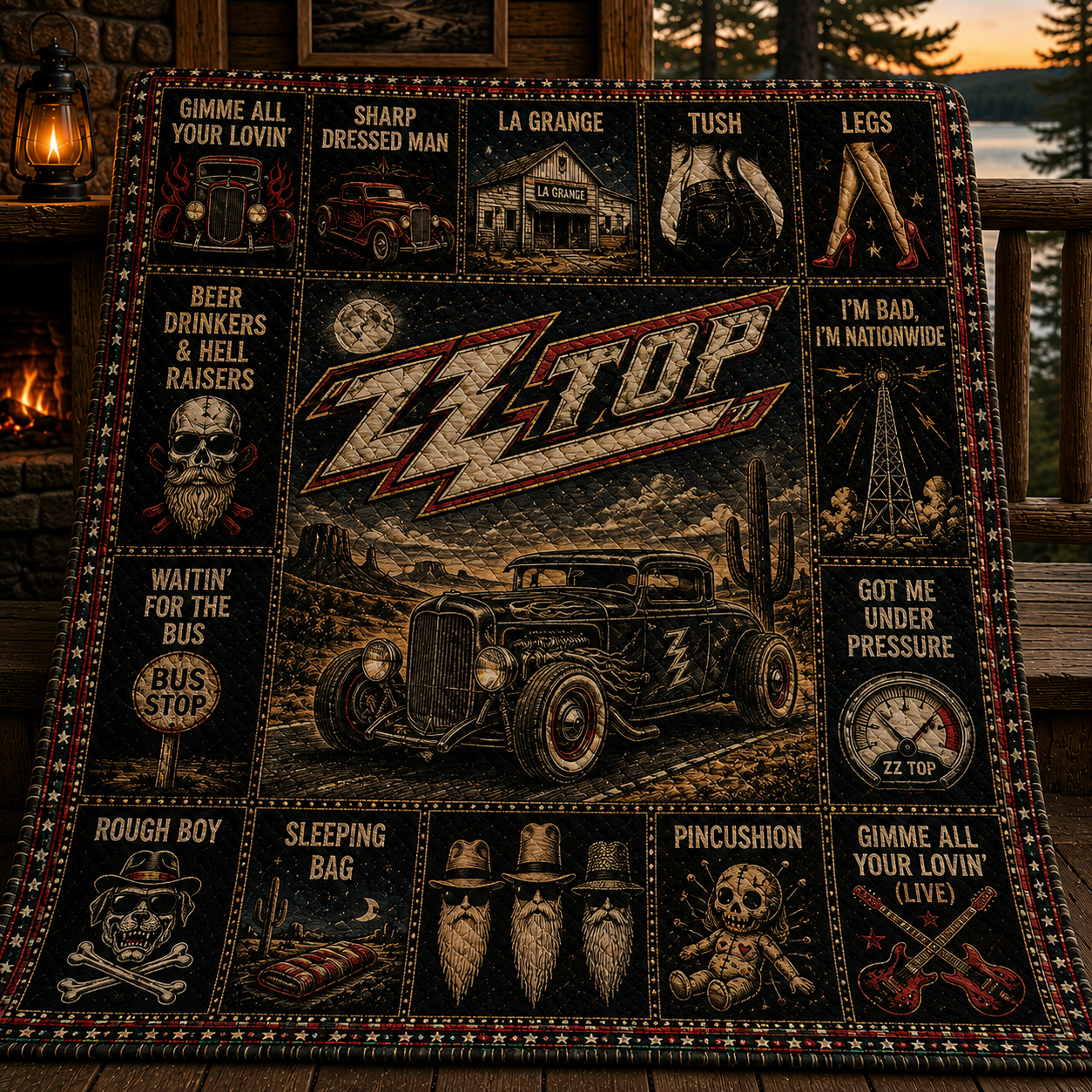 ZZ Top Blues Rock Quilt Blanket – Eliminator Hot Rod Journey In Every Stitch