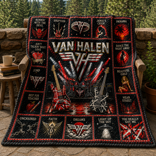 Van Halen Hard Rock Quilt Blanket – Frankenstrat Guitar Journey In Every Stitch