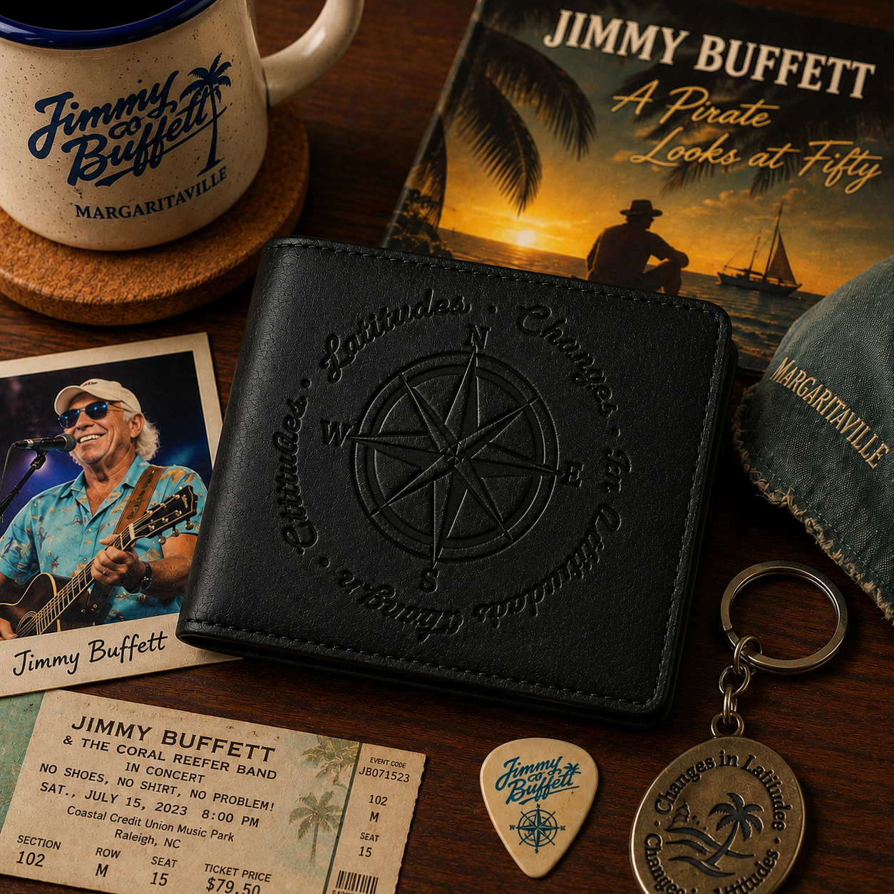 Change in Latitude,  Changes in Attitudes –  Jimmy Buffet Inspired Leather Wallet (With Box)