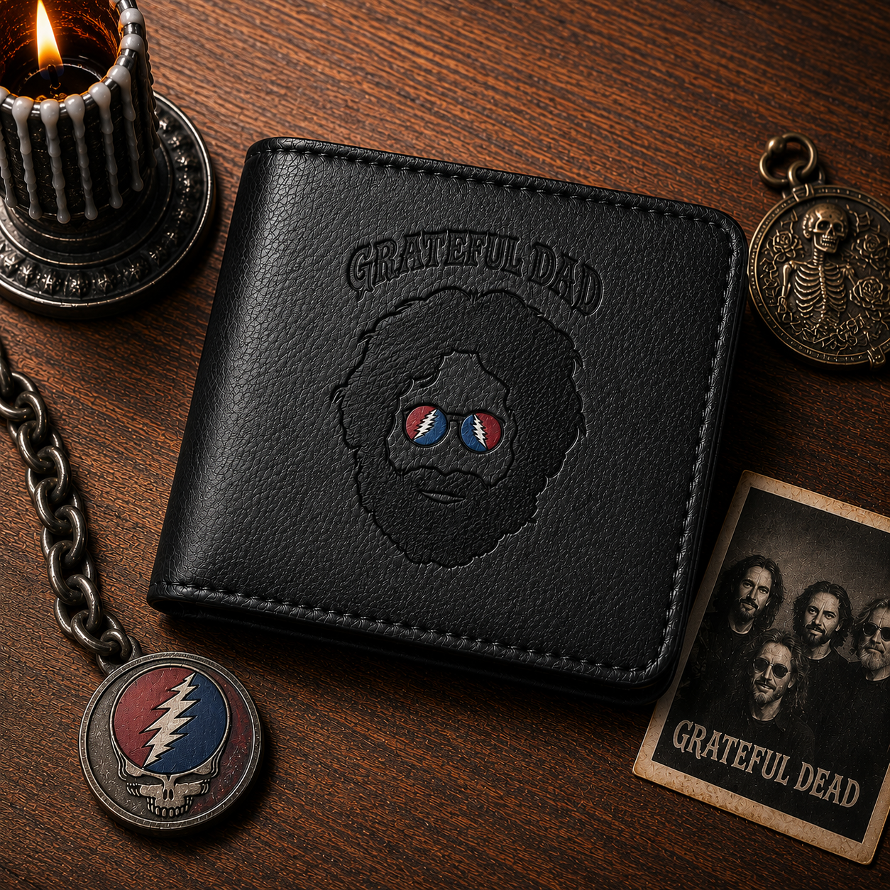 Jerry Garcia Grateful Dad Portrait Wallet –  Jerry Garcia Inspired Leather Wallet (With Box)