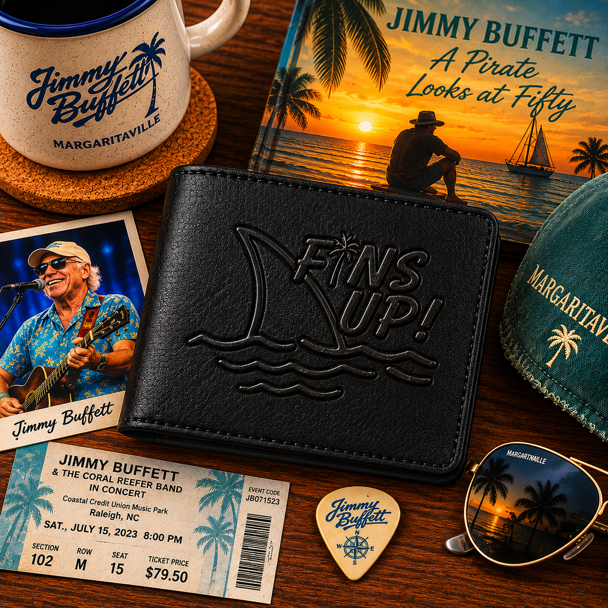 Fins Up Wallet –  Jimmy Buffet Inspired Leather Wallet (With Box)