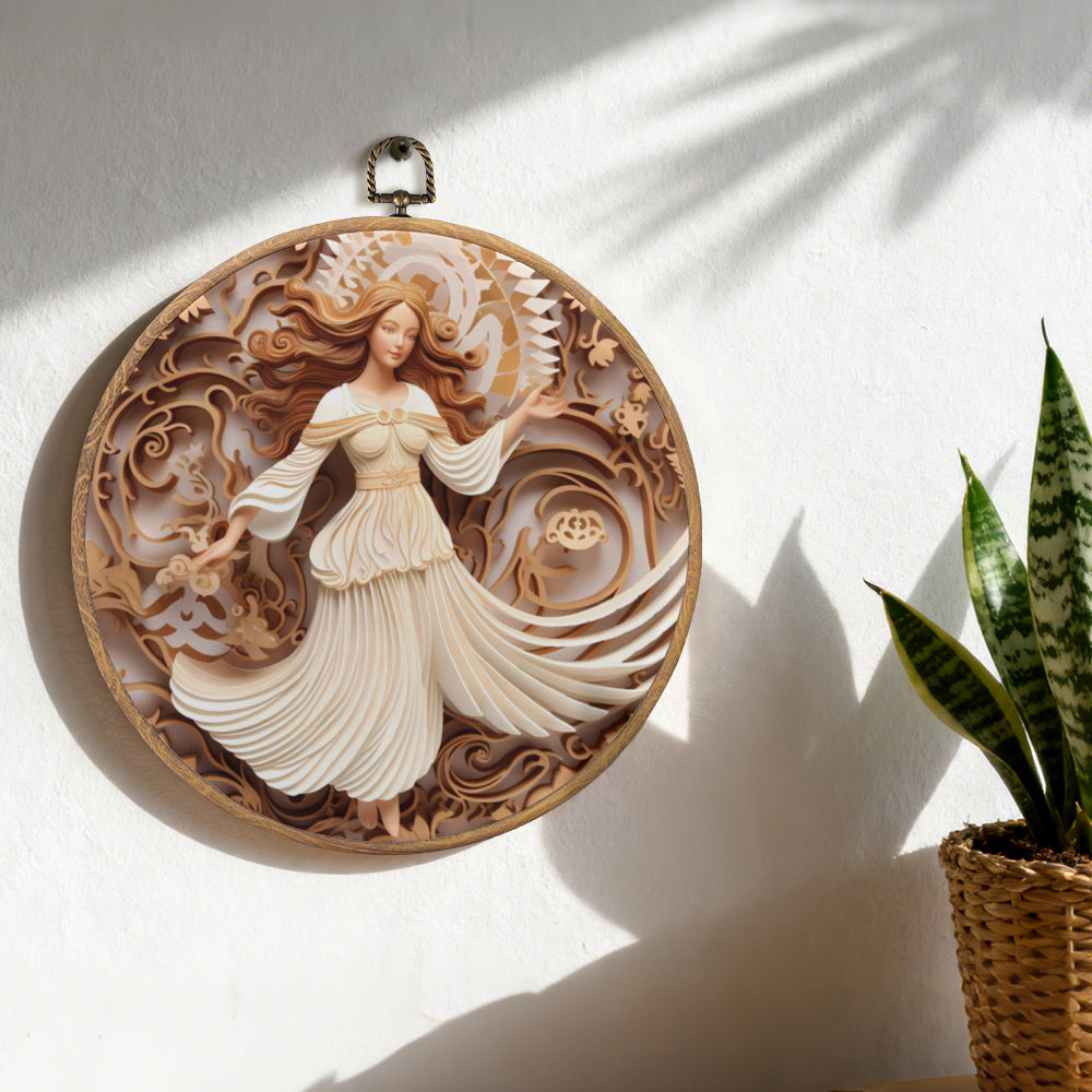 Angel of Grace Framed Round Wall Art – Paper Sculpture Style Spiritual Home Décor