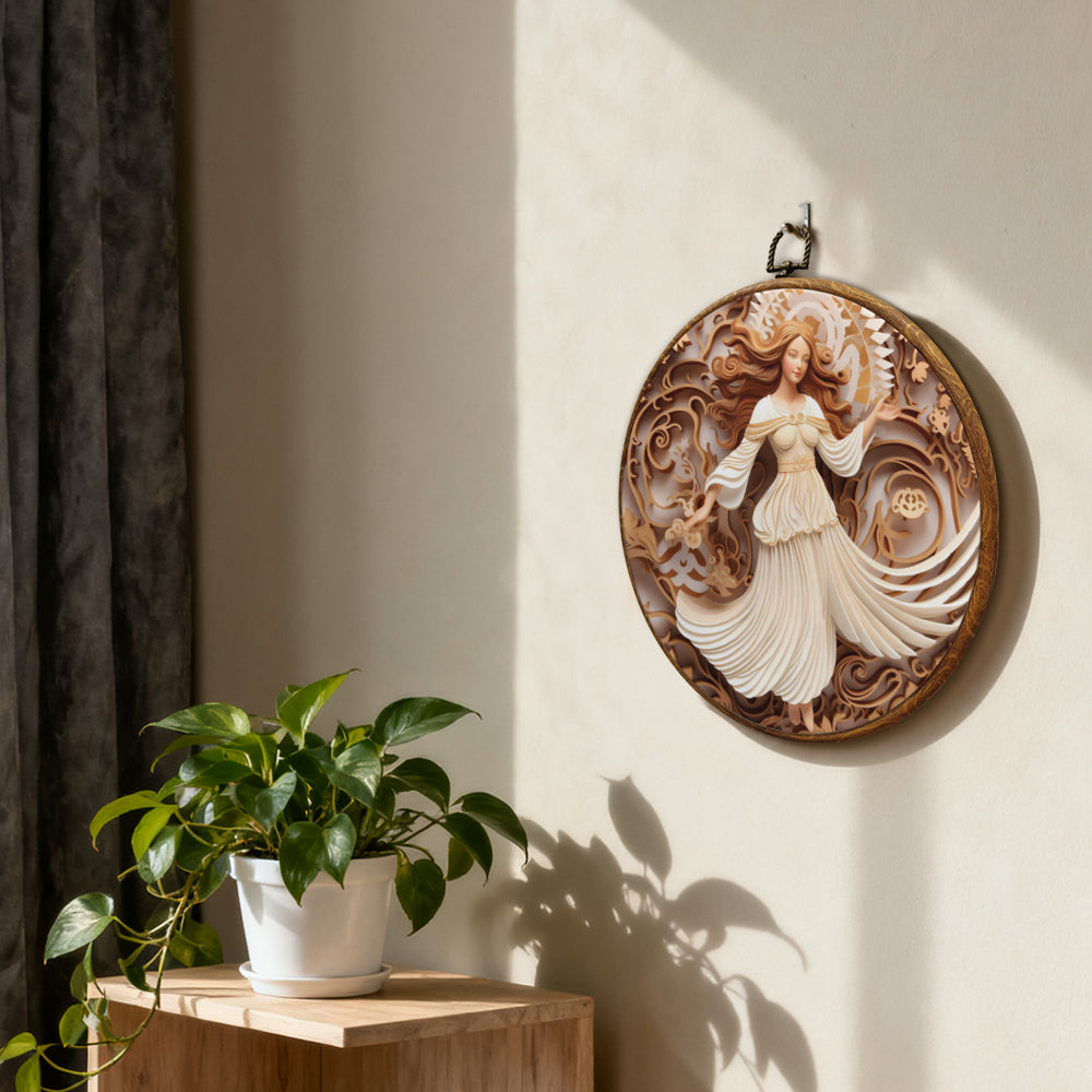 Angel of Grace Framed Round Wall Art – Paper Sculpture Style Spiritual Home Décor