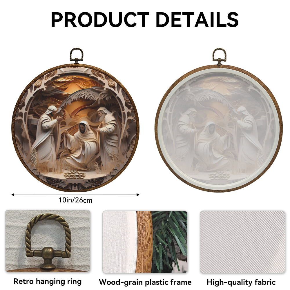 The Holy Family Framed Round Wall Art – Paper Sculpture Style Nativity Scene