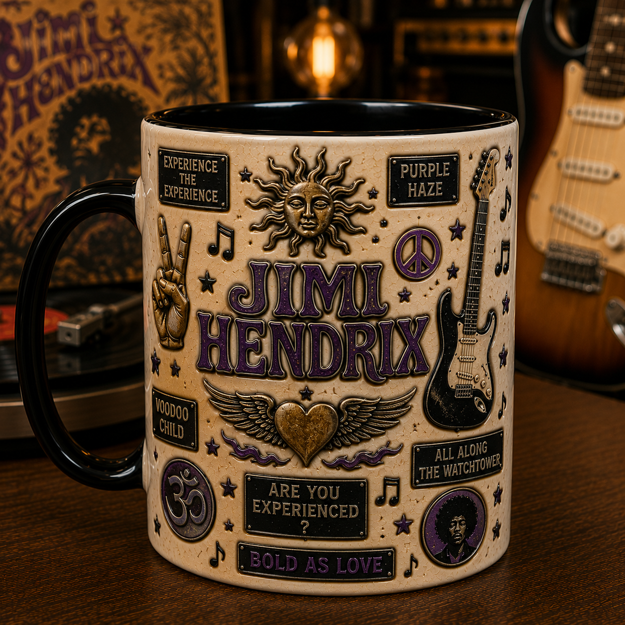 Jimi Hendrix Mug – Purple Haze & Voodoo Child Ceramic Coffee Mug, Guitar Legend Rock Fan Gift