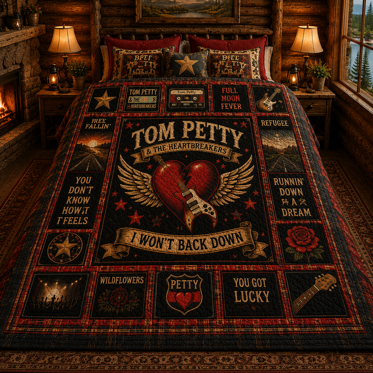 Tom Petty & The Heartbreakers Quilt Blanket – Vintage Sherpa Throw, Classic Rock Patchwork Blanket, Music Fan Gift