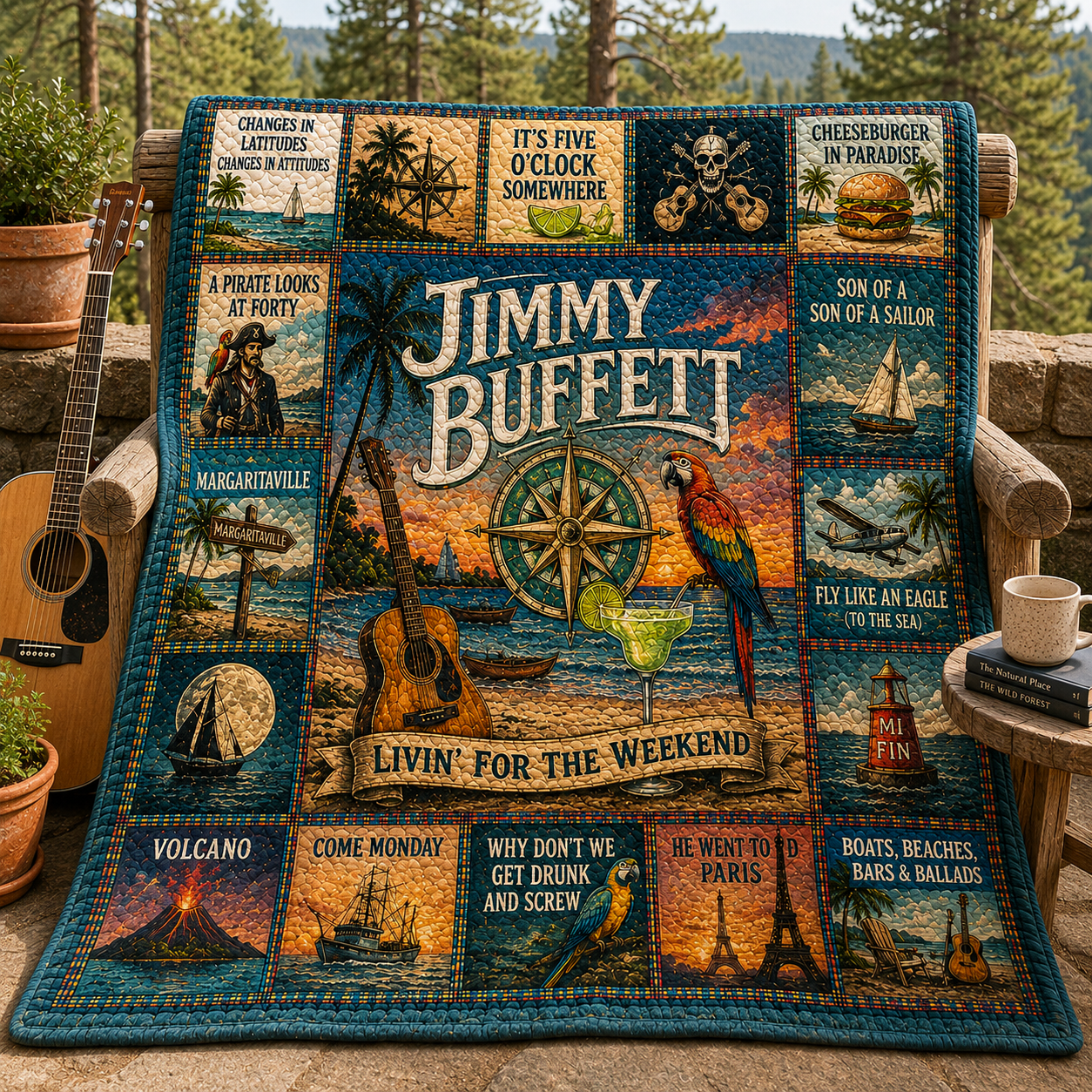 Jimmy Buffett Tropical Rock Quilt Blanket – Margaritaville Escape In Every Stitch