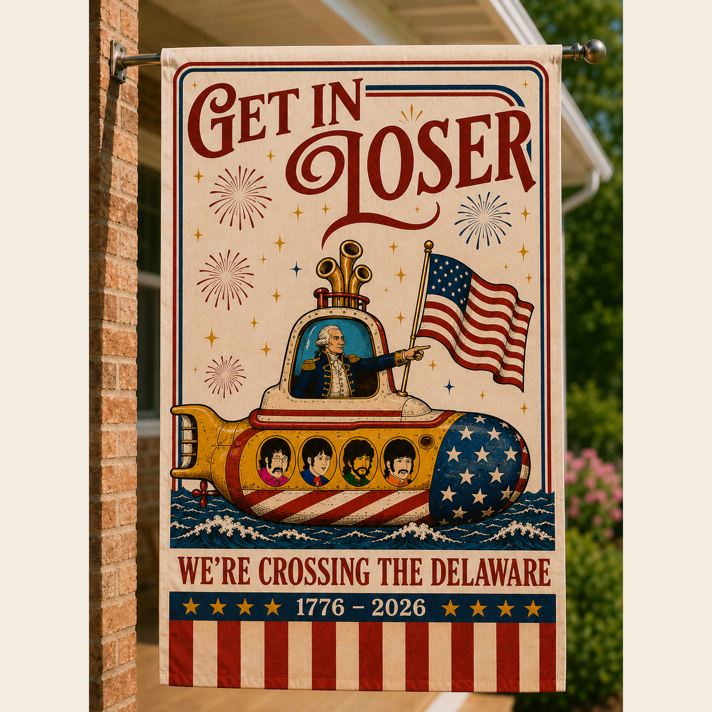The Beatles George Washington 250th Anniversary House Flag – Crossing the Delaware Patriotic House Garden Flag (1776–2026)
