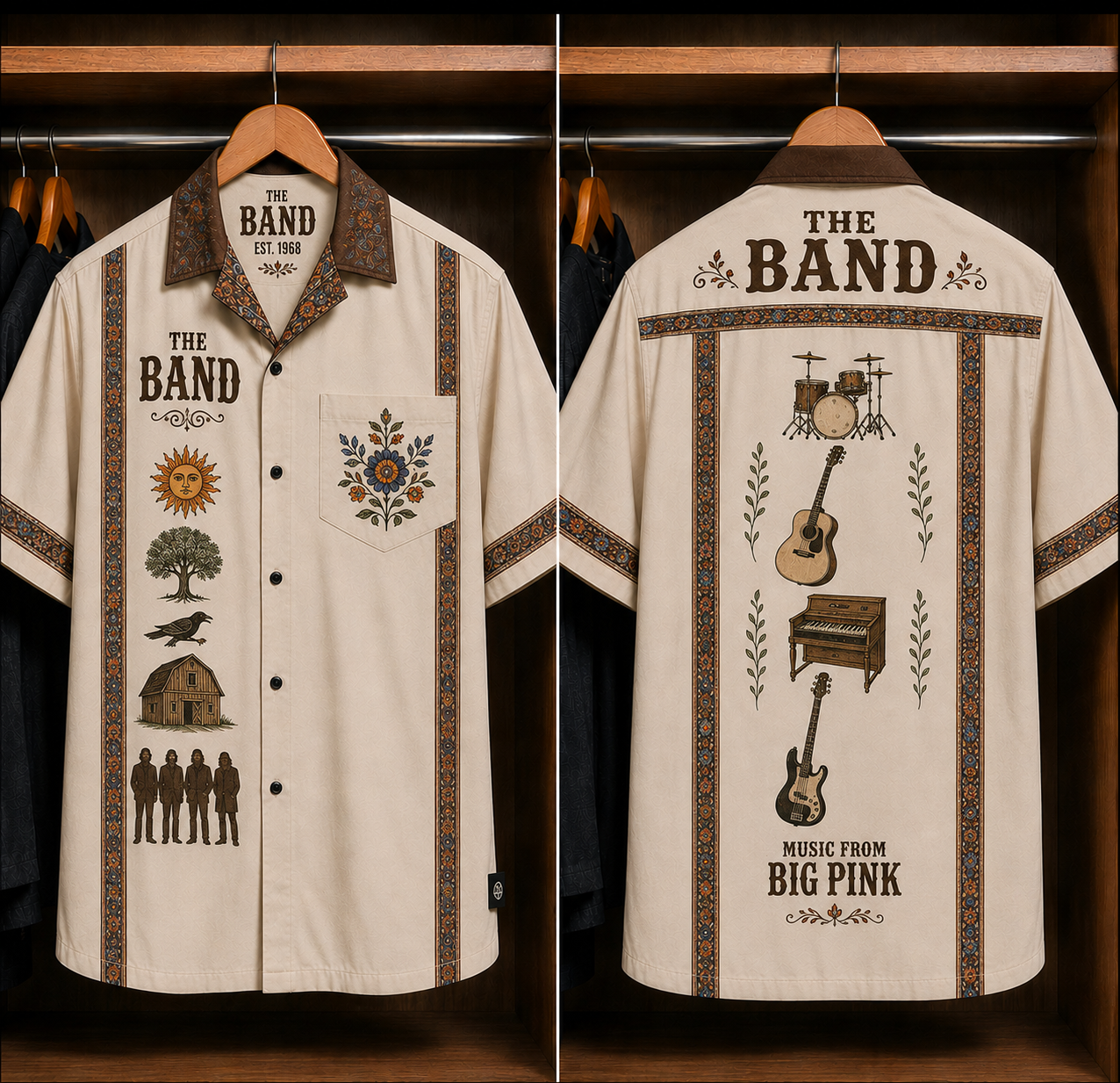 The Band Music From Big Pink Hawaiian Shirt - Mexican Inspired Hawaiian Shirt White Version