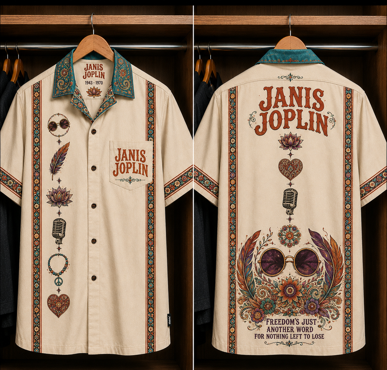 Janis Joplin Bohemian Hawaiian Shirt - Mexican Inspired Hawaiian Shirt White Version