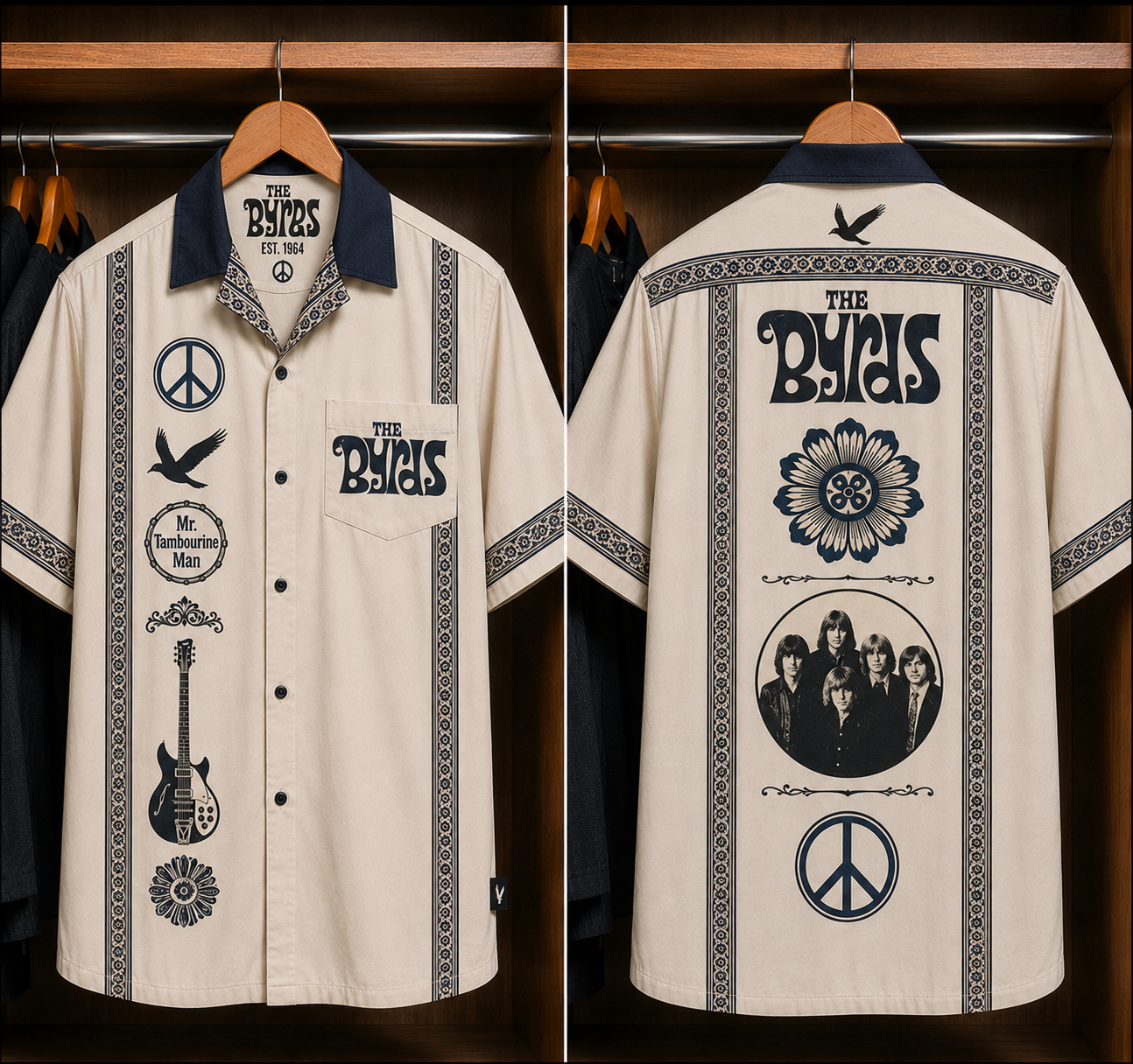 The Byrds Mr. Tambourine Man Bohemian Hawaiian Shirt - Mexican Inspired Hawaiian Shirt White Version