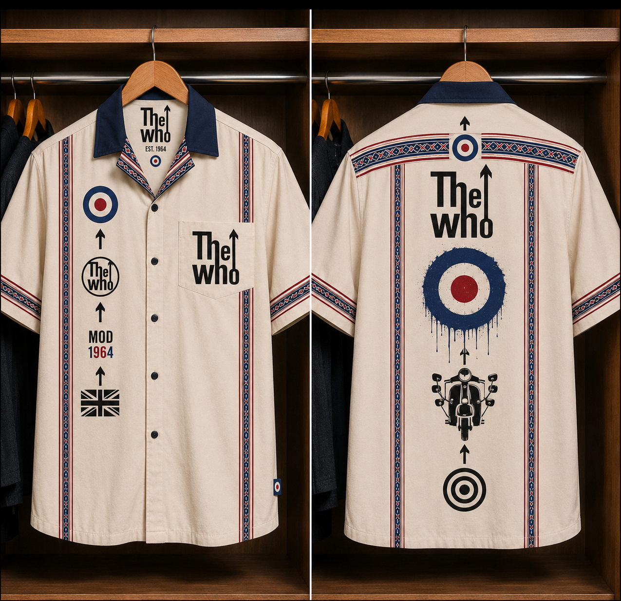 The Who Mod Target Bohemian Hawaiian Shirt - Mexican Inspired Hawaiian Shirt White Version